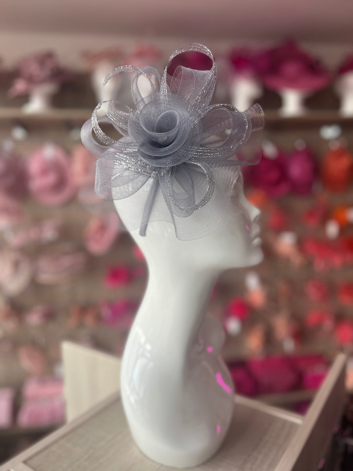 Grey Metallic Flower Headband Fascinator-Fascinators Direct
