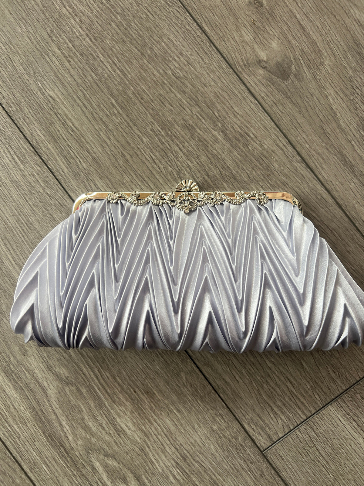 Grey Satin Art Deco Detail Clutch Bag-Fascinators Direct