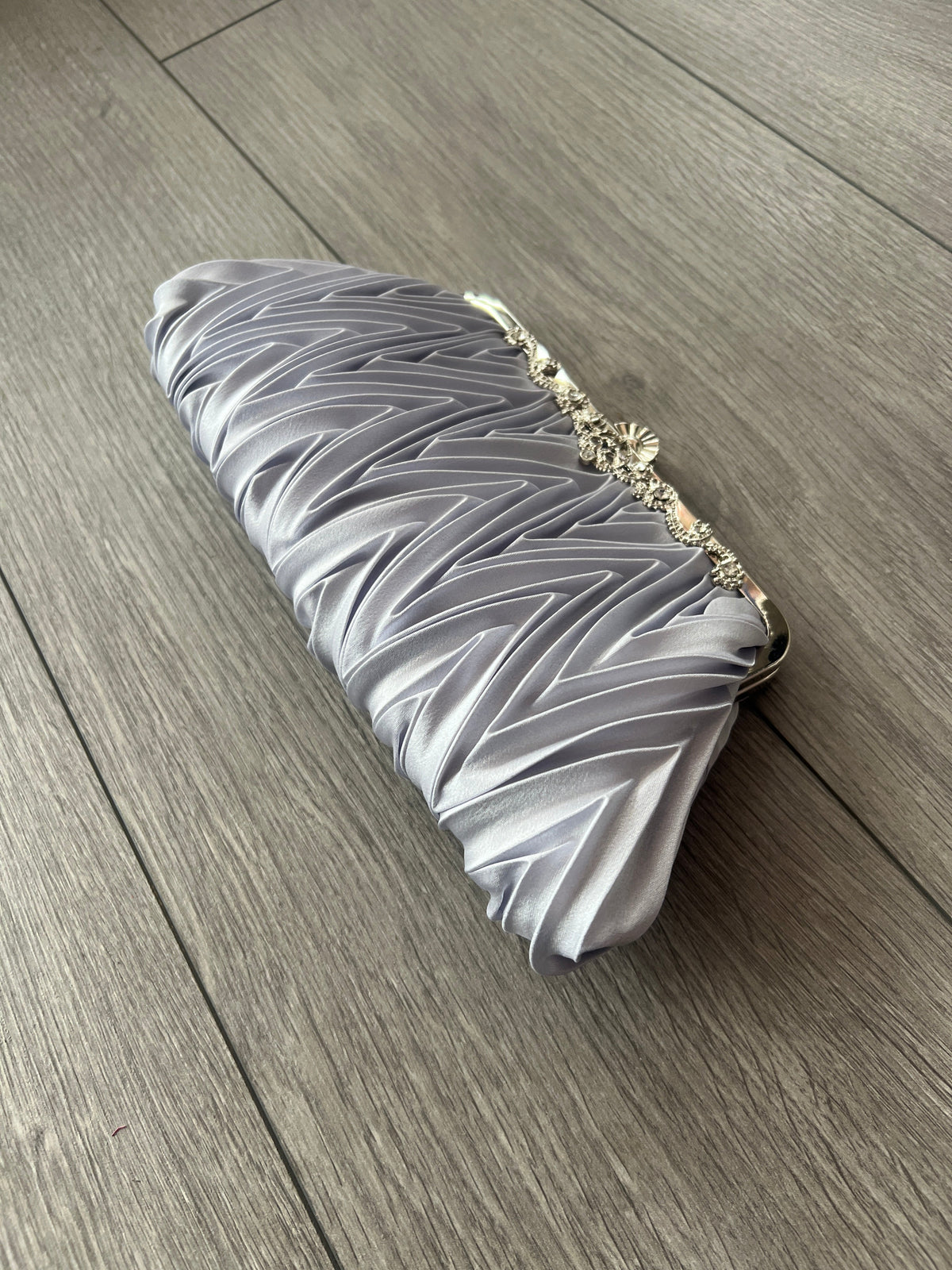 Grey Satin Art Deco Detail Clutch Bag-Fascinators Direct