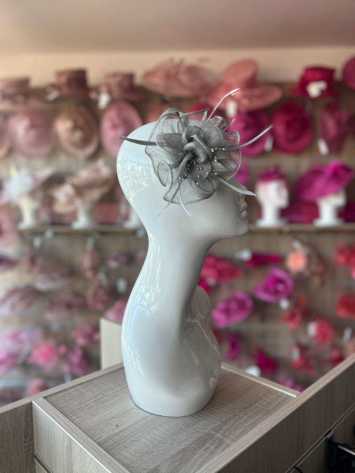 Grey Small Fascinator with Decorative Beads &amp; Feathers-Fascinators Direct