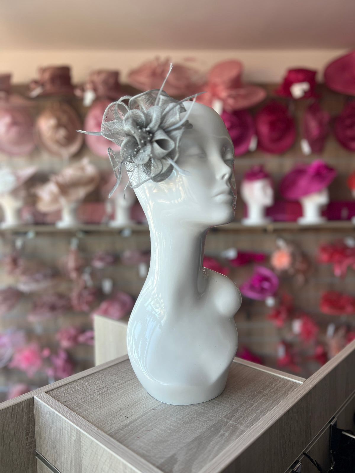 Grey Small Fascinator with Decorative Beads &amp; Feathers-Fascinators Direct