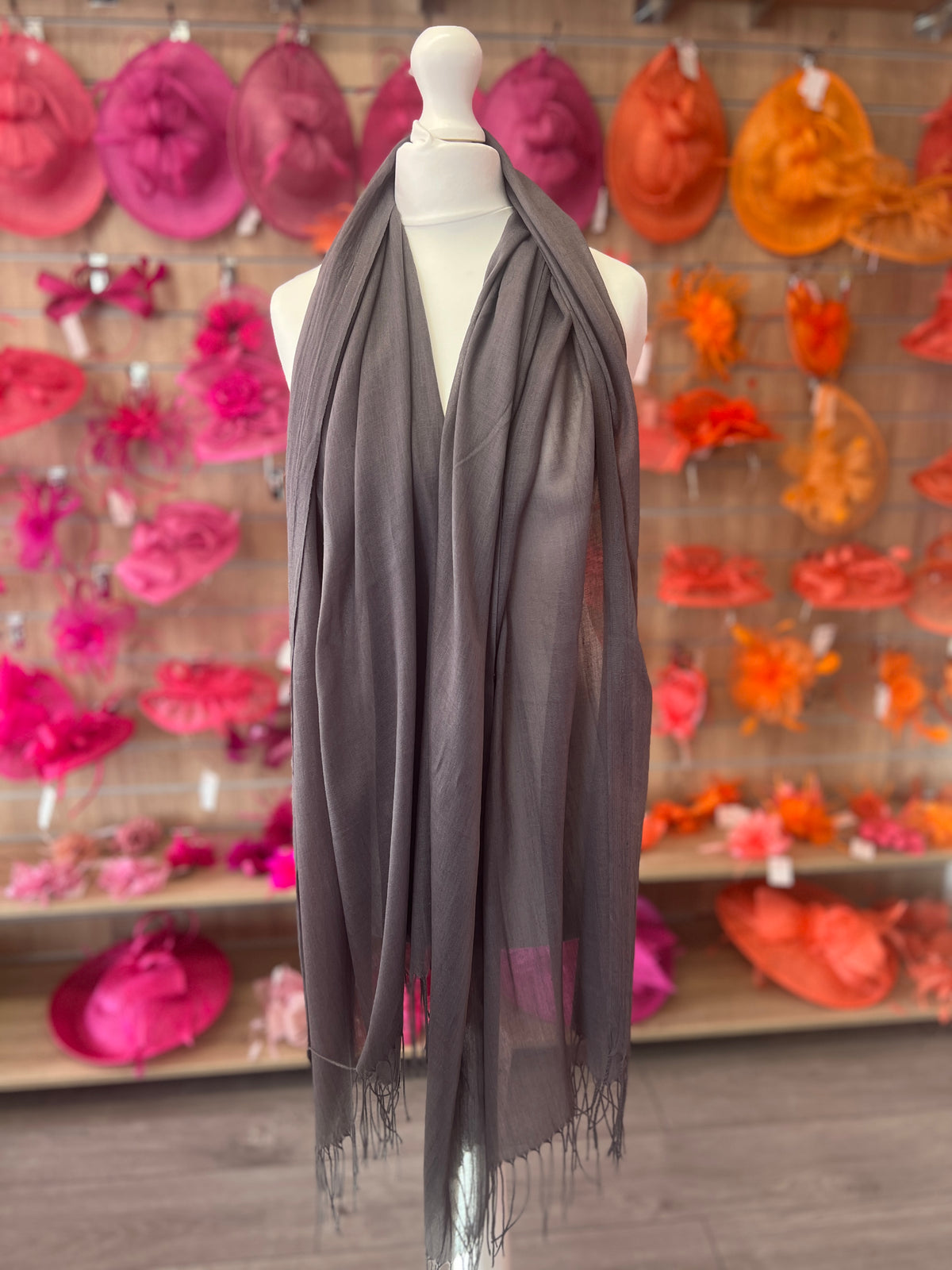 Grey Wedding Pashmina Scarf-Fascinators Direct