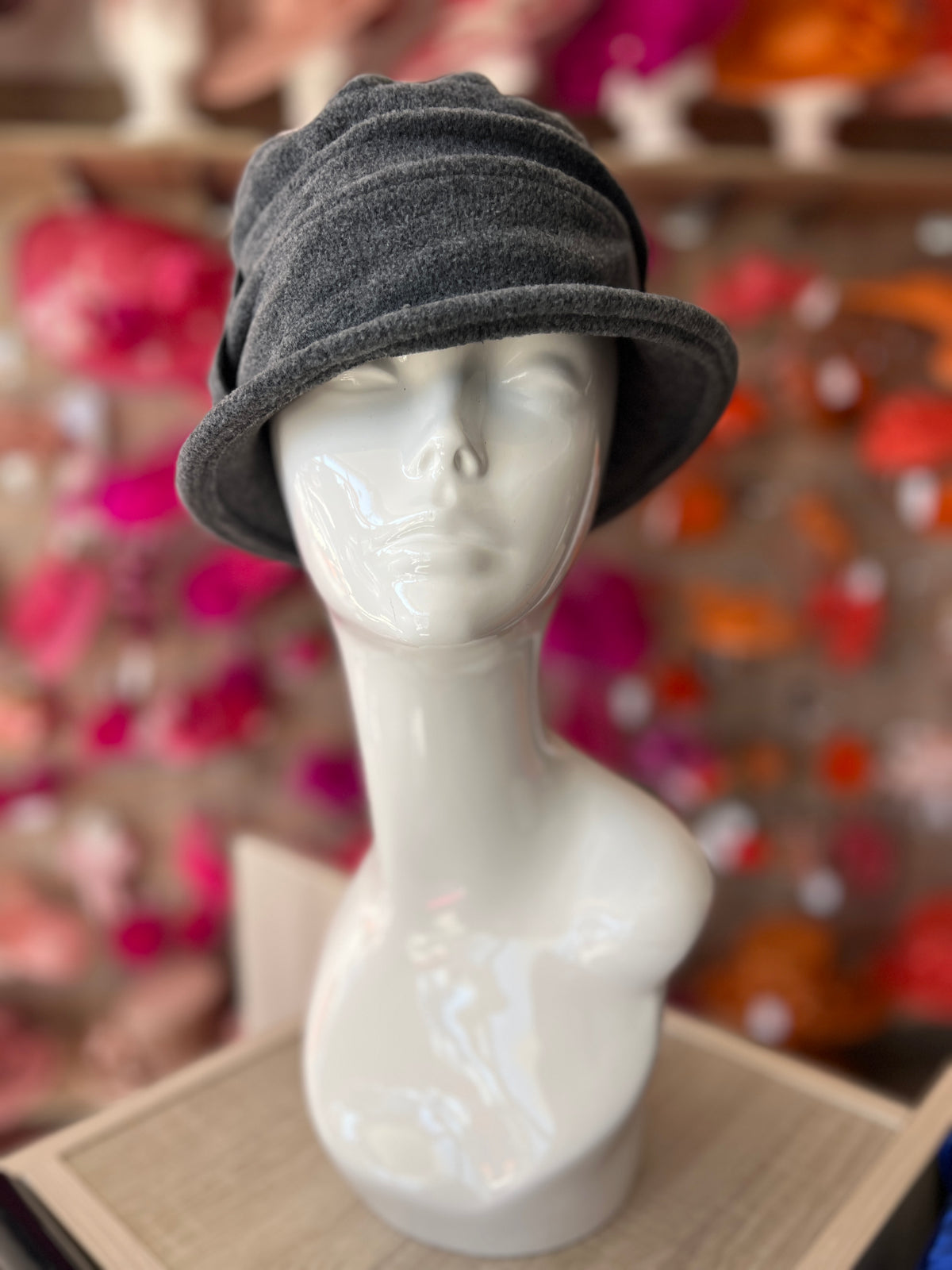Grey Winter Cloche Beanie Hat With Bow Detail-Fascinators Direct