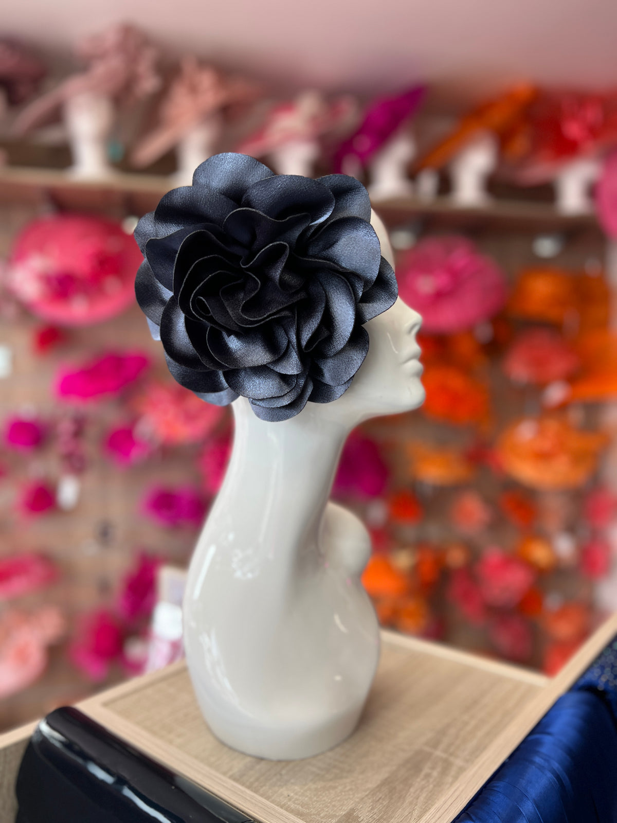 Gunmetal Large Satin Rose Flower Fascinator-Fascinators Direct