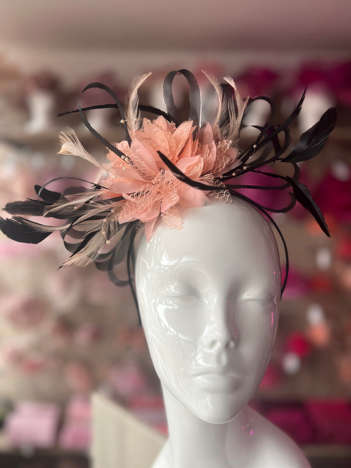 Headband Apricot &amp; Black Fascinator With Flower &amp; Loops-Fascinators Direct