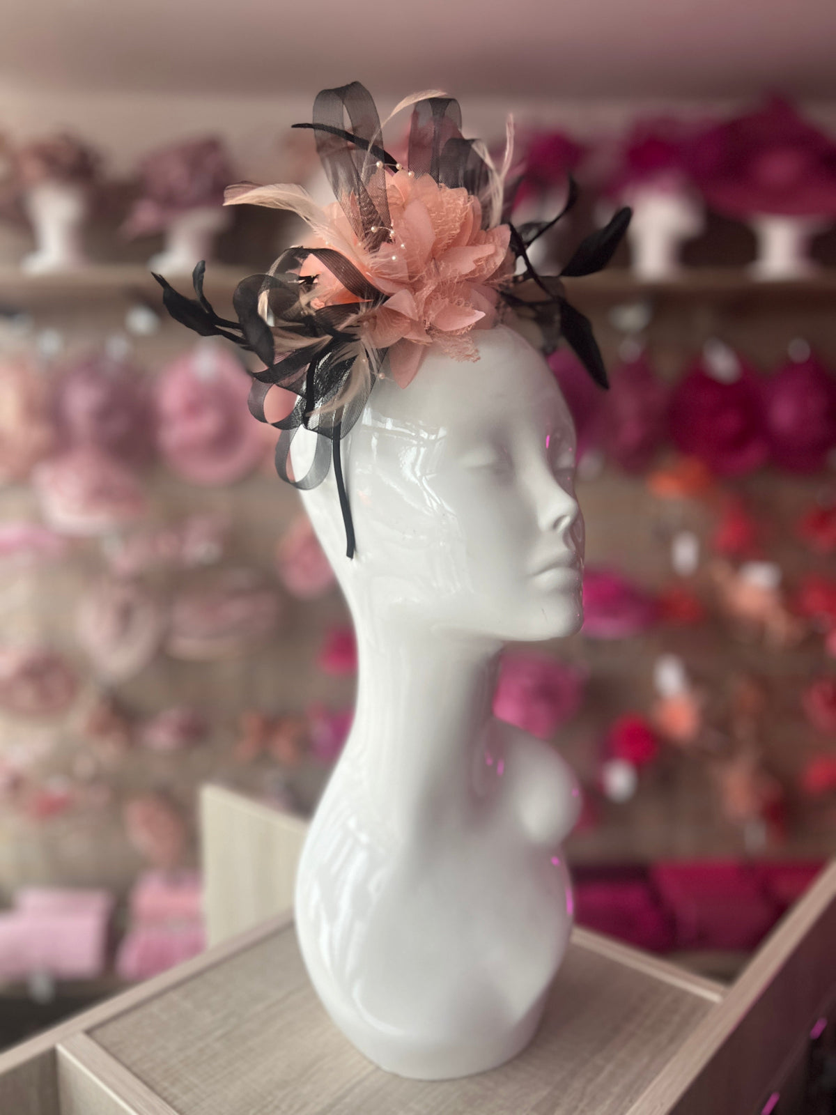 Headband Apricot &amp; Black Fascinator With Flower &amp; Loops-Fascinators Direct