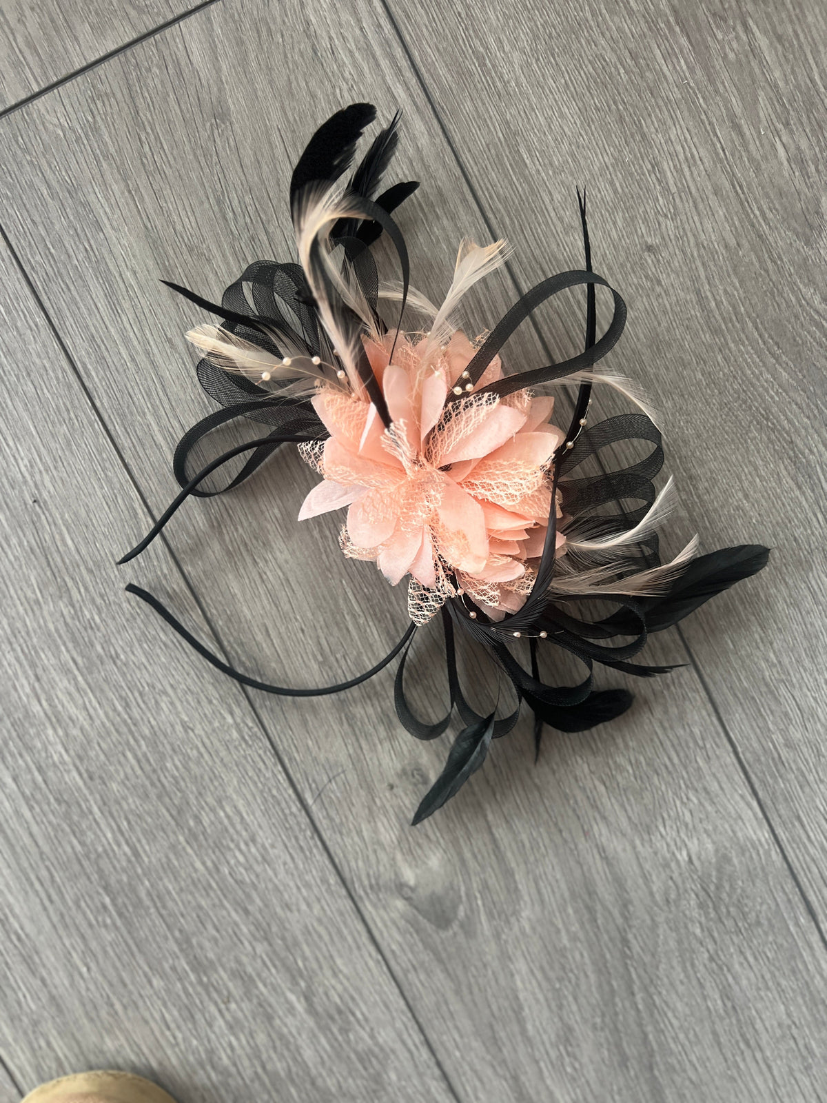Headband Apricot &amp; Black Fascinator With Flower &amp; Loops-Fascinators Direct