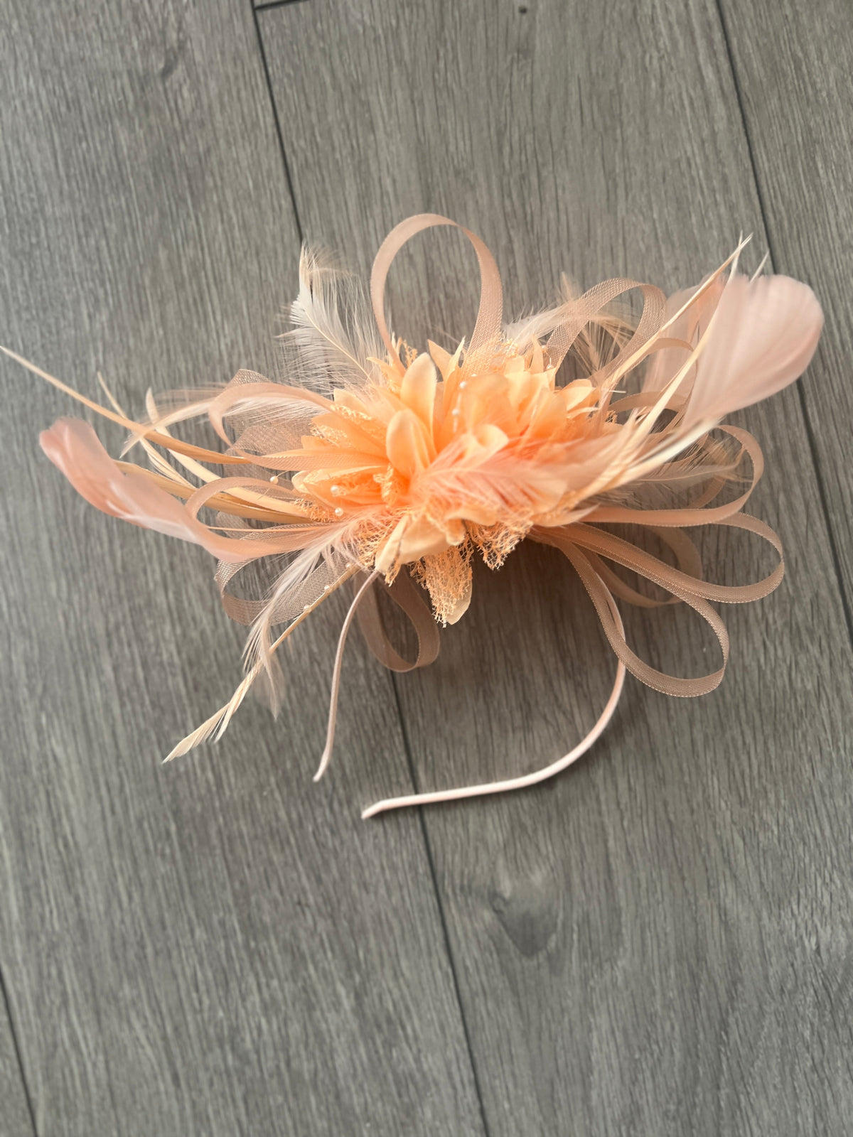 Headband Apricot Fascinator With Flower &amp; Loops-Fascinators Direct
