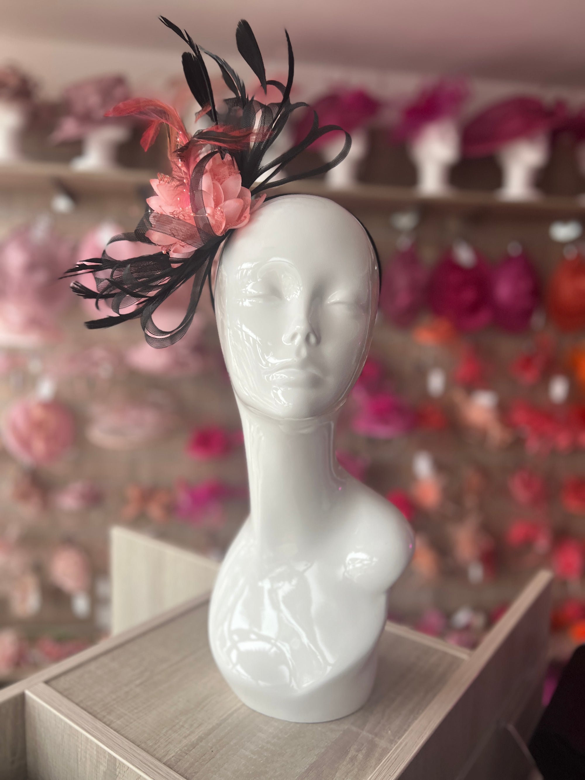 Headband Black & Pink Fascinator With Flower & Loops-Fascinators Direct