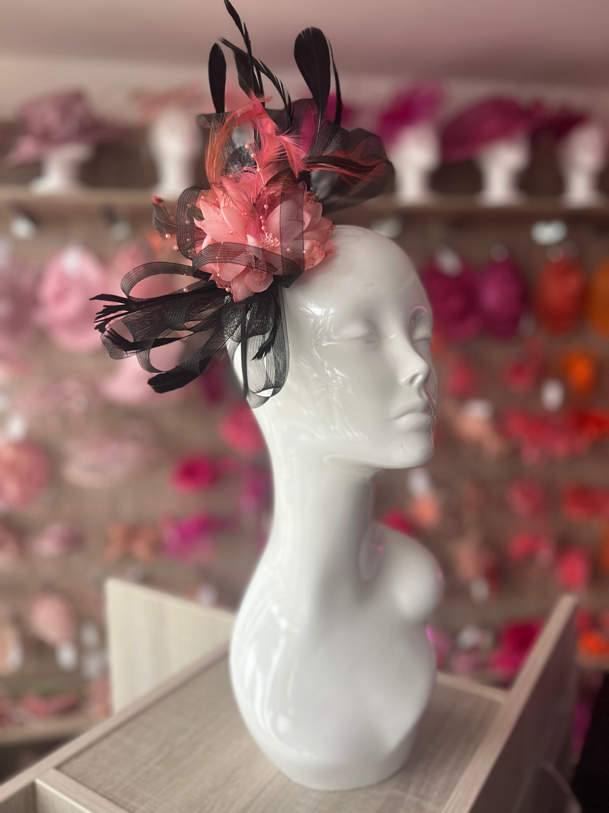 Headband Black &amp; Pink Fascinator With Flower &amp; Loops-Fascinators Direct