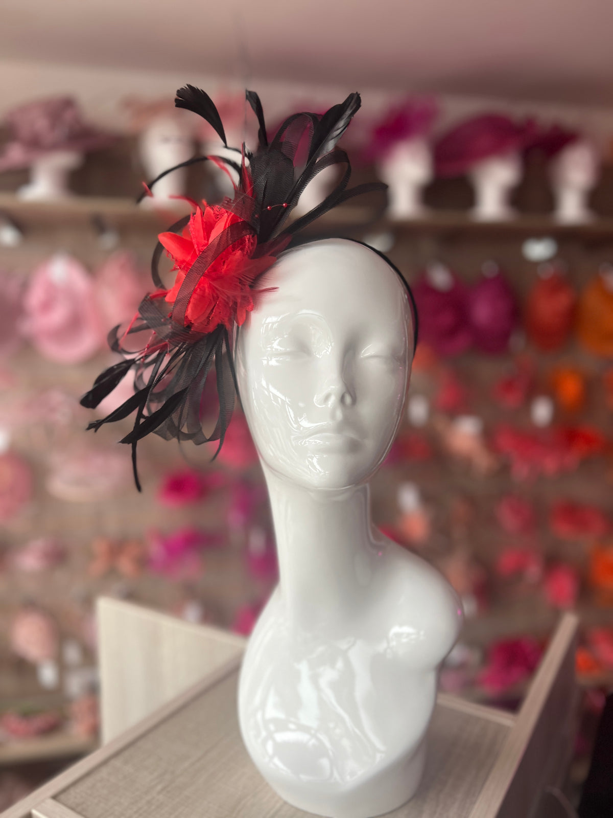 Headband Black &amp; Red Fascinator With Flower &amp; Loops-Fascinators Direct