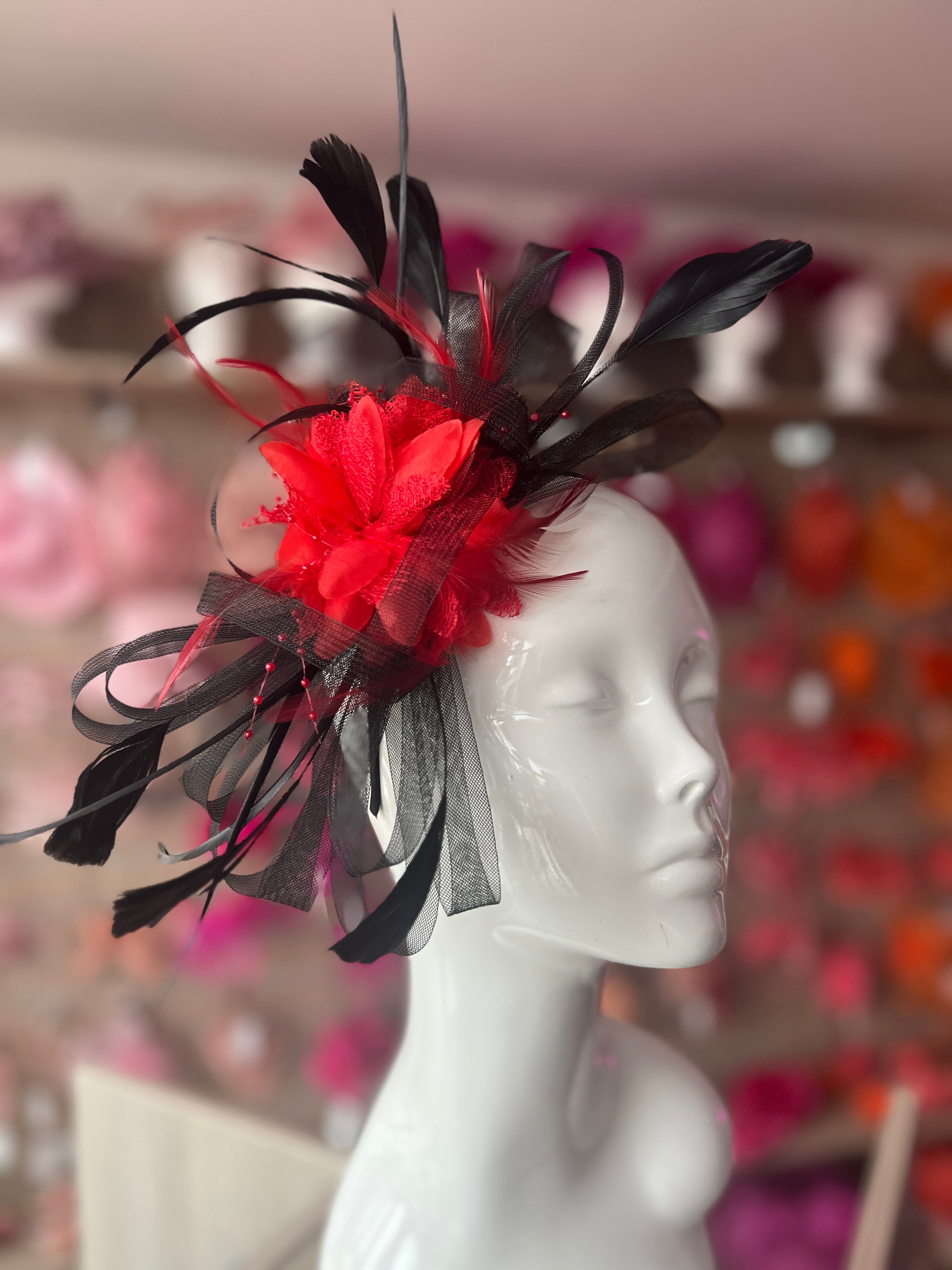 Red and Black Fascinators, Hair Fascinators, Hatinators & Hats