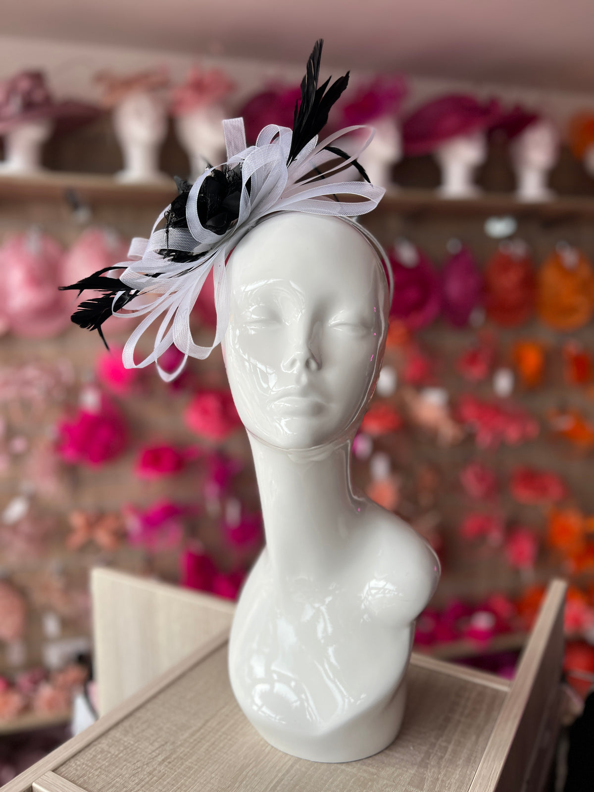 Headband Black &amp; White Fascinator With Flower &amp; Loops-Fascinators Direct