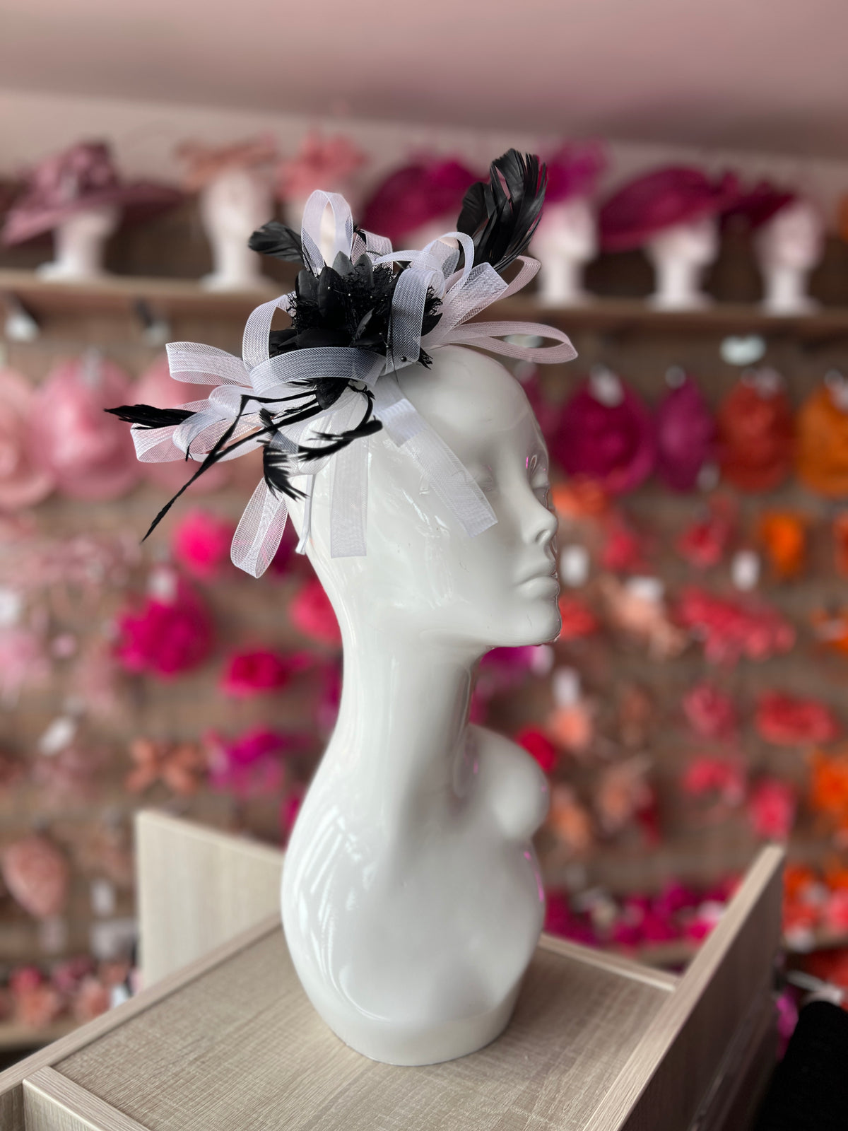 Headband Black &amp; White Fascinator With Flower &amp; Loops-Fascinators Direct