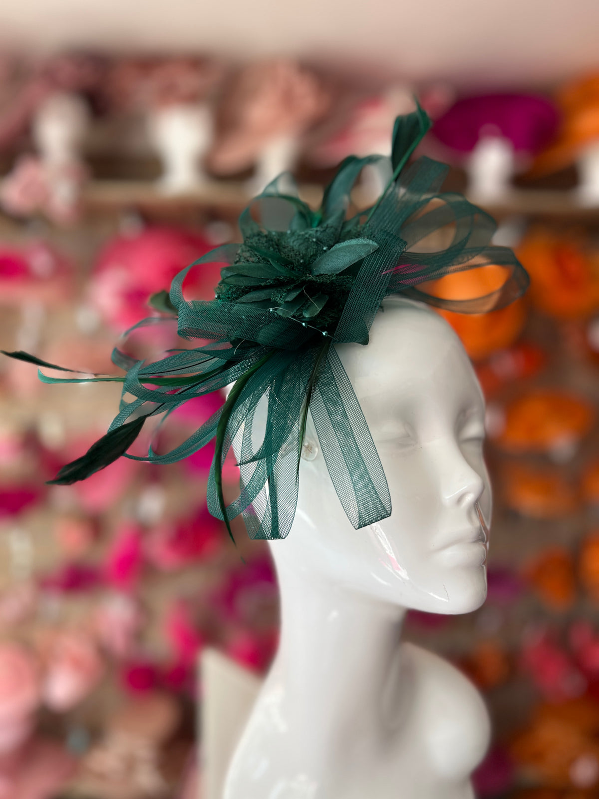 Headband Bottle Green Fascinator With Flower &amp; Loops-Fascinators Direct
