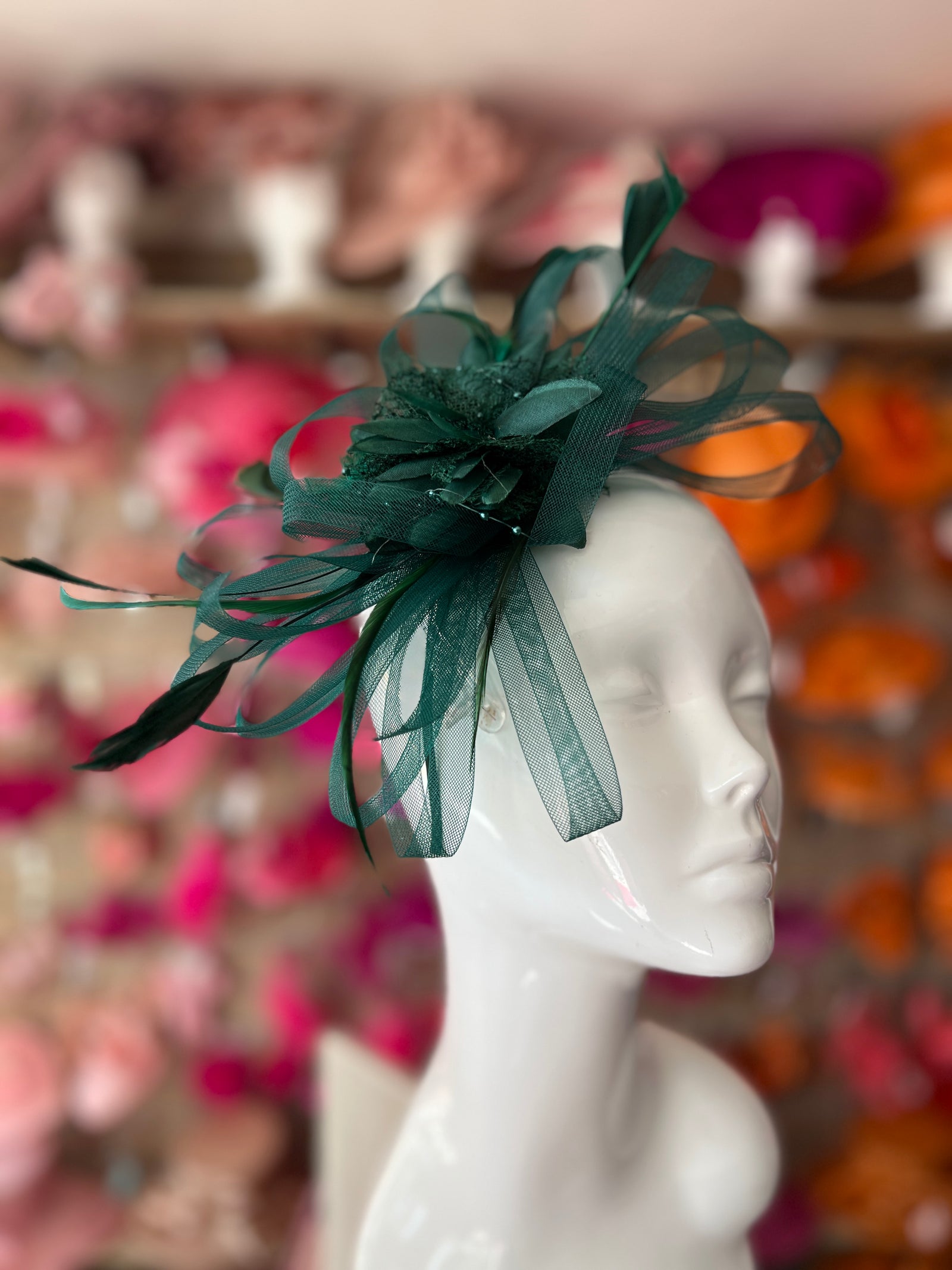Headband Bottle Green Fascinator With Flower & Loops-Fascinators Direct