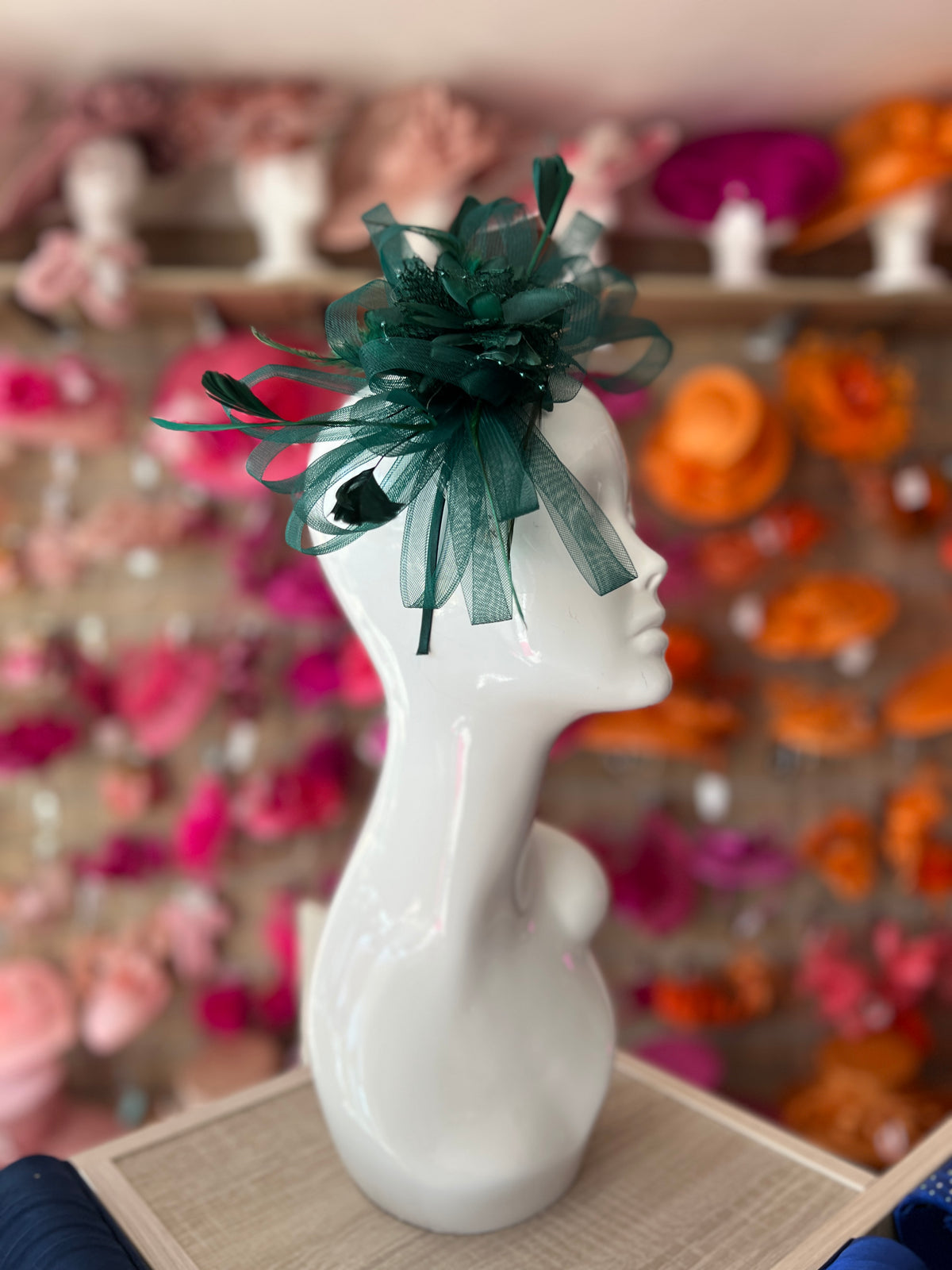 Headband Bottle Green Fascinator With Flower &amp; Loops-Fascinators Direct
