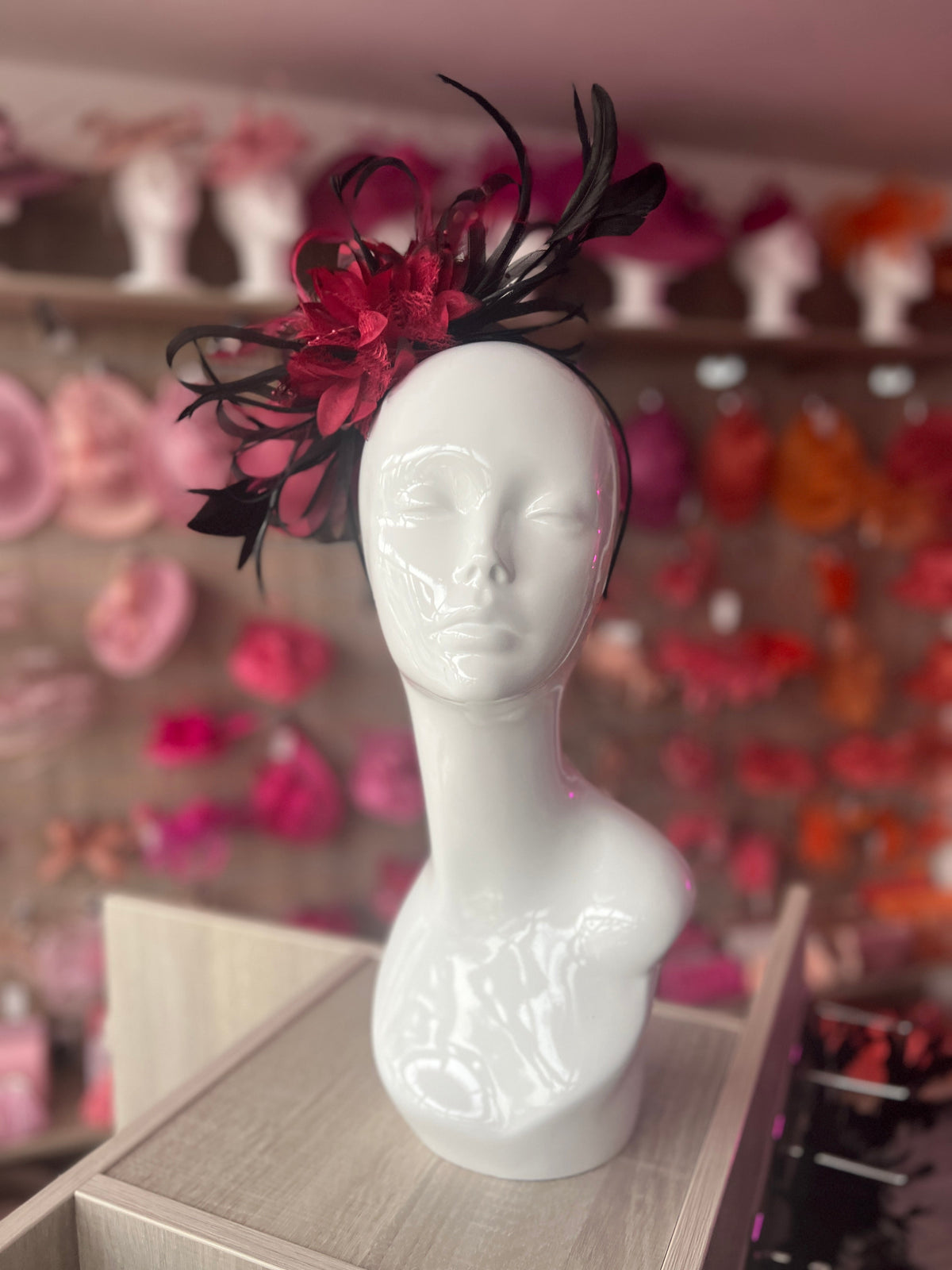 Headband Burgundy &amp; Black Fascinator With Flower &amp; Loops-Fascinators Direct