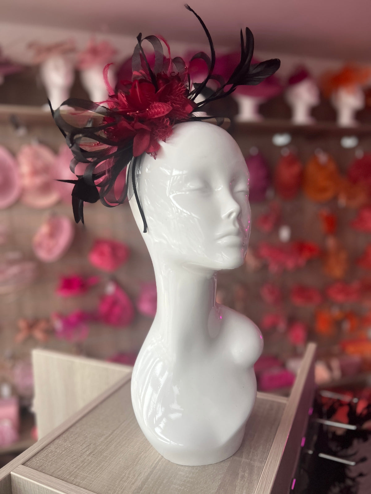 Headband Burgundy &amp; Black Fascinator With Flower &amp; Loops-Fascinators Direct