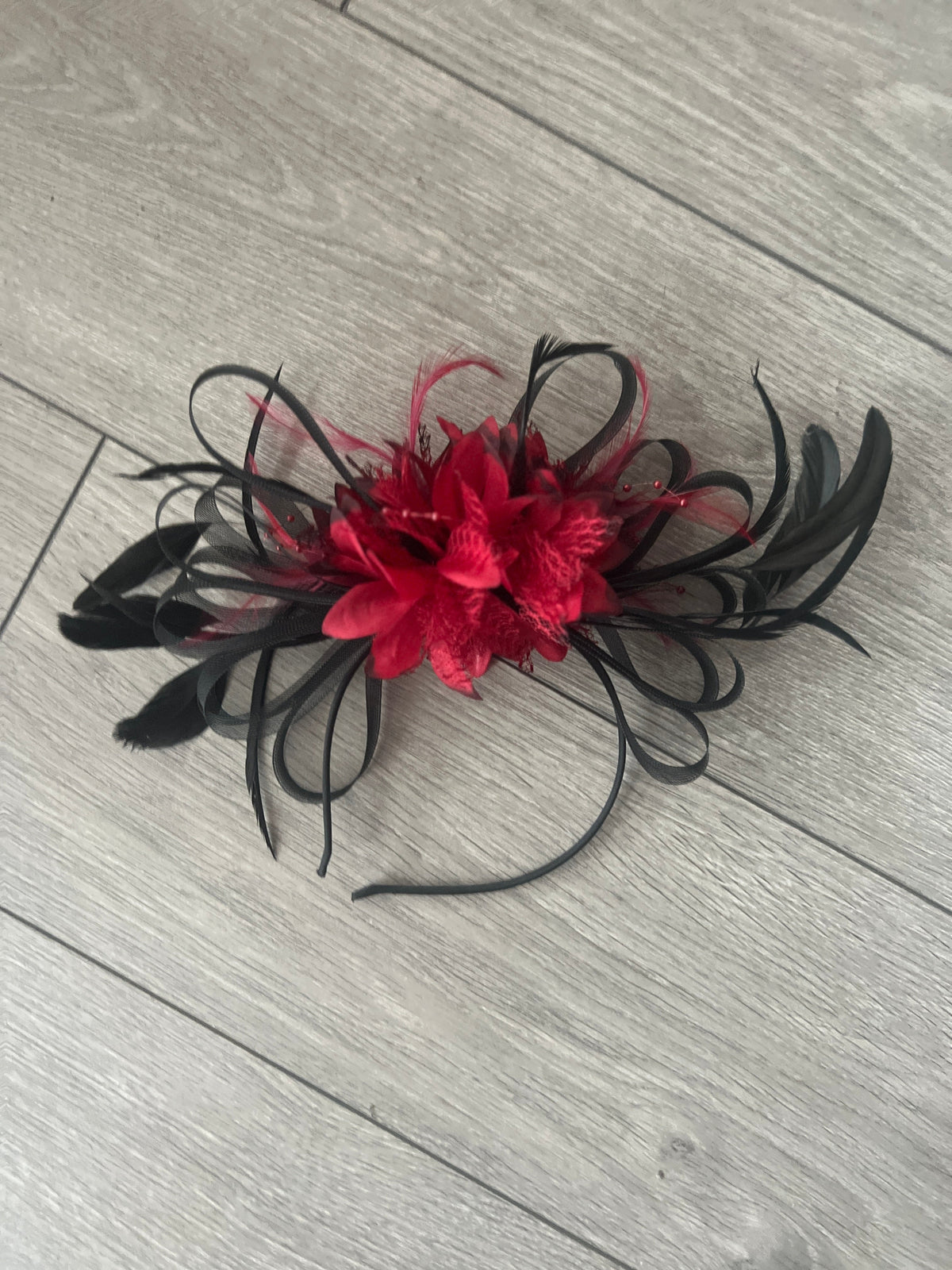 Headband Burgundy &amp; Black Fascinator With Flower &amp; Loops-Fascinators Direct
