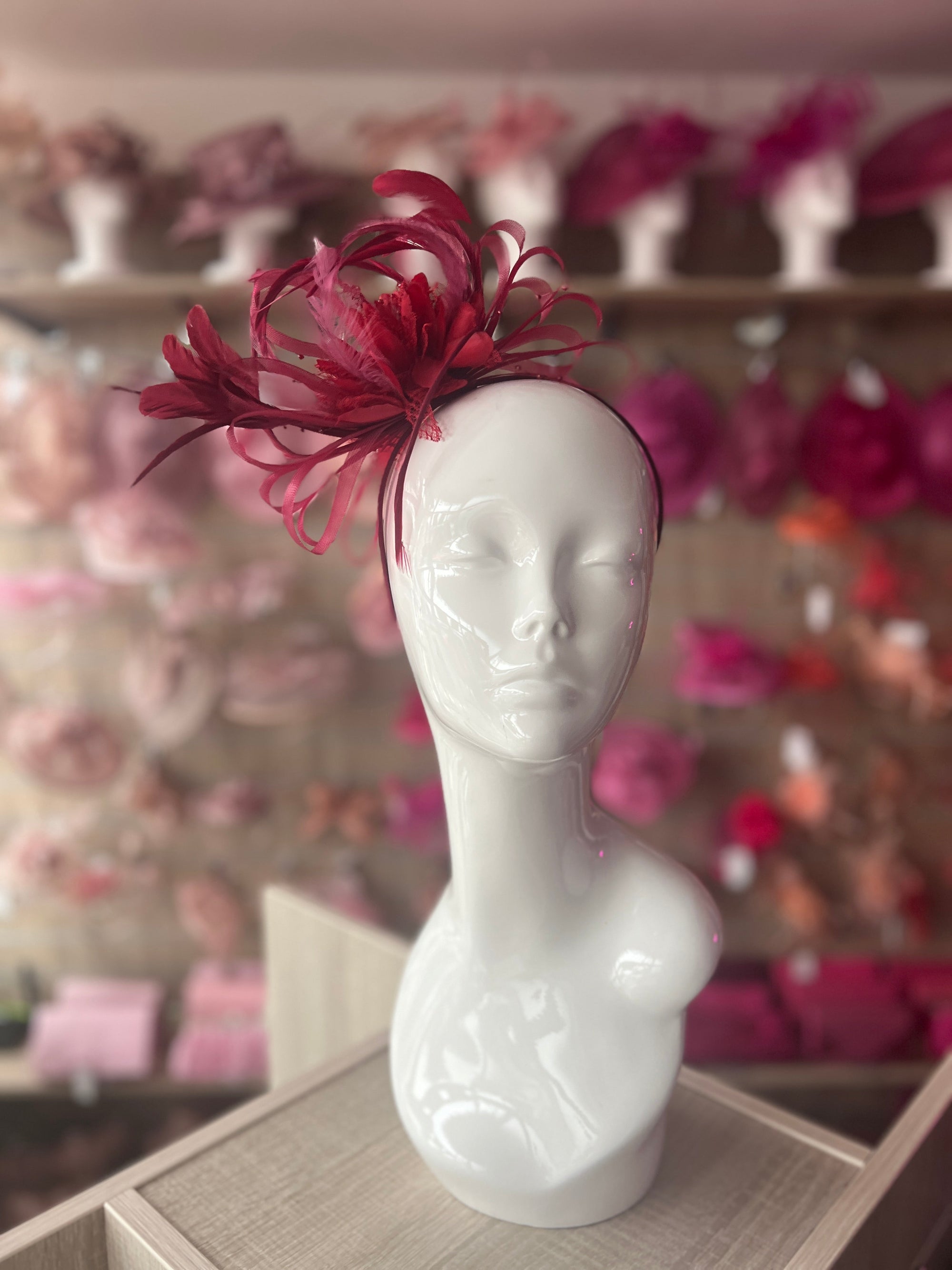 Headband Burgundy Fascinator With Flower & Loops-Fascinators Direct