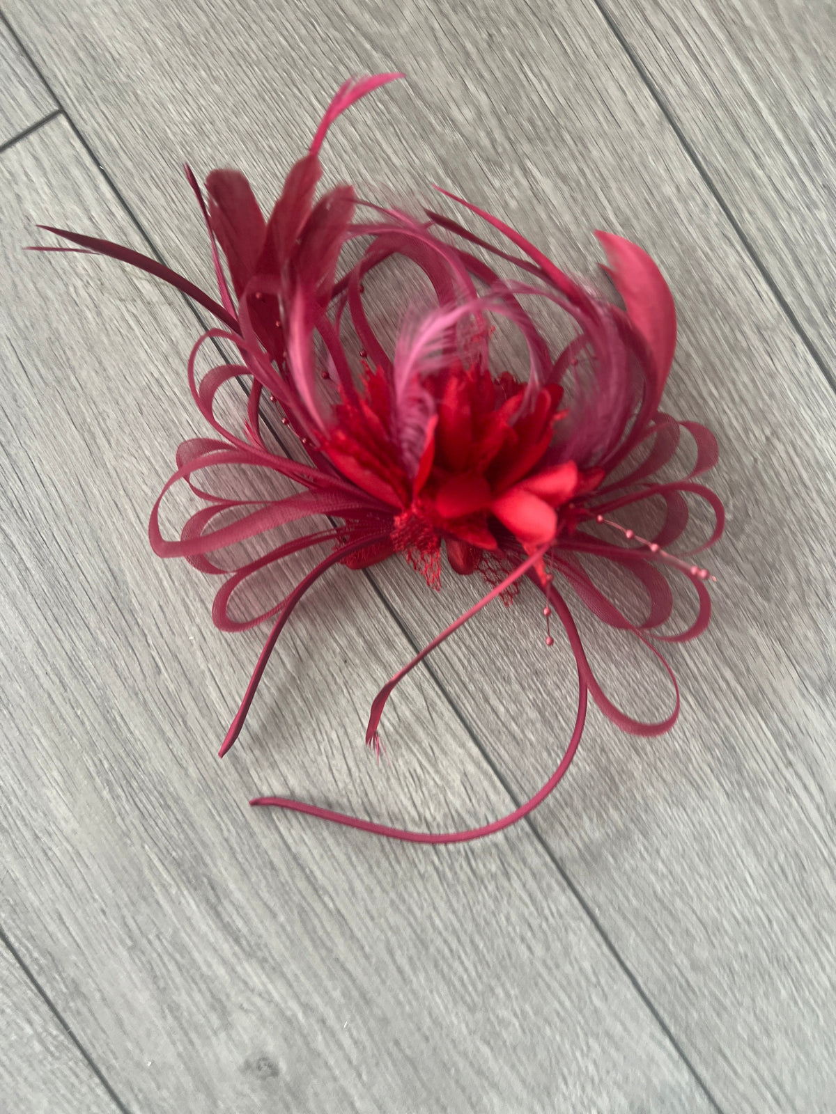 Headband Burgundy Fascinator With Flower &amp; Loops-Fascinators Direct