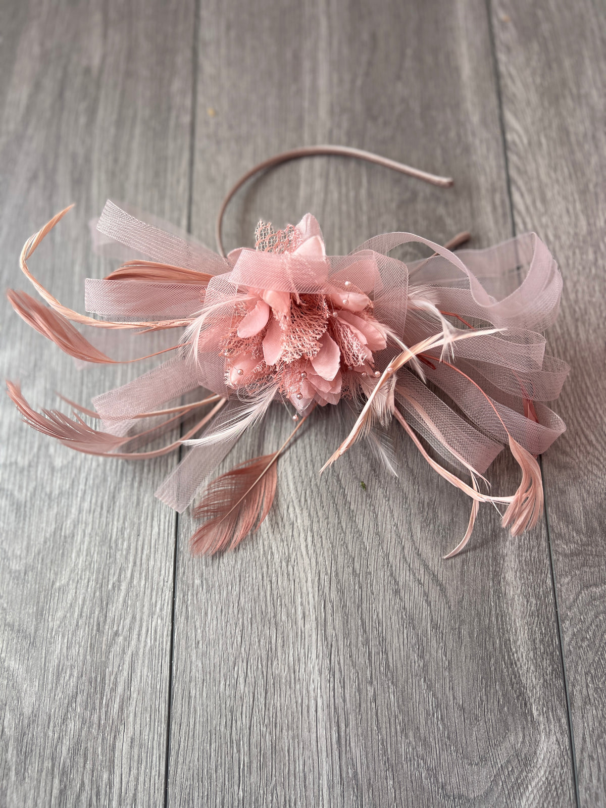 Headband Dusky Pink Fascinator With Flower &amp; Loops-Fascinators Direct