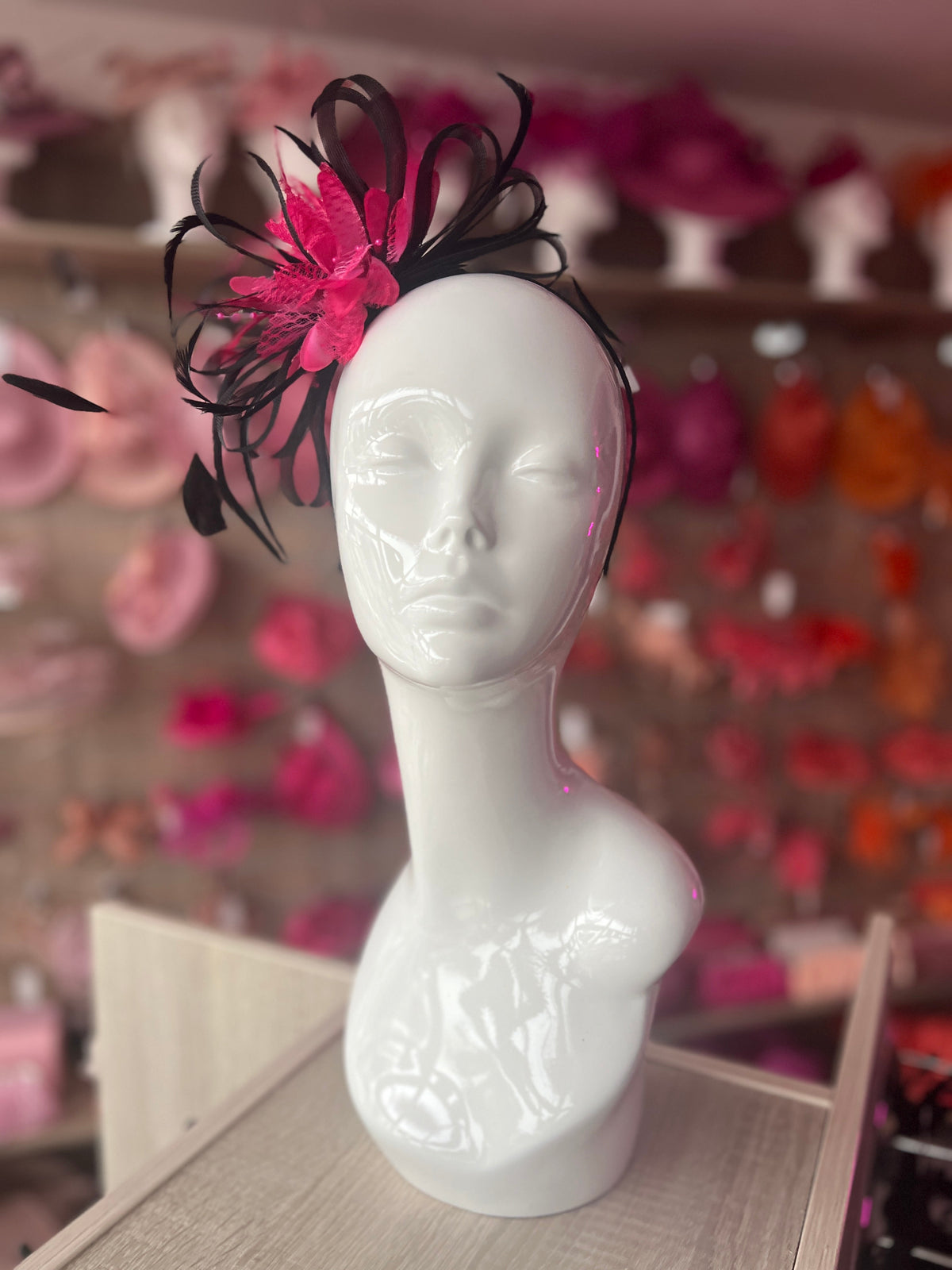 Headband Fuchsia &amp; Black Fascinator With Flower &amp; Loops-Fascinators Direct