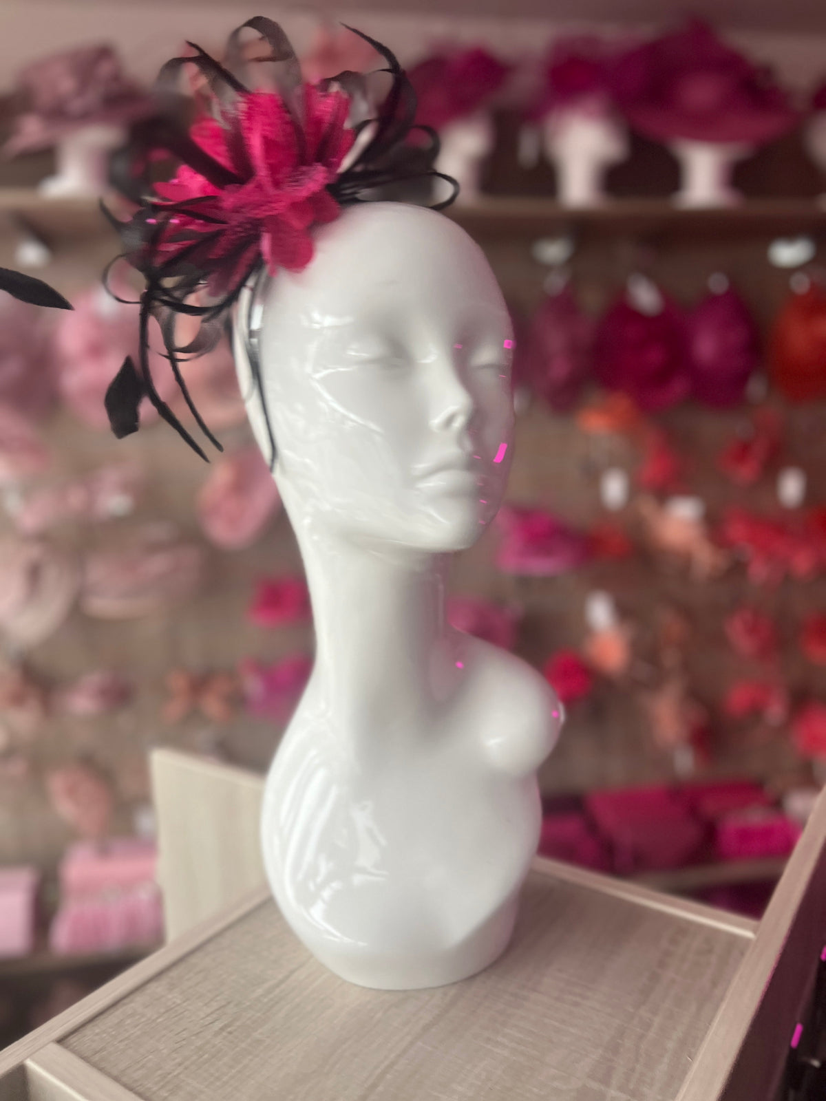 Headband Fuchsia &amp; Black Fascinator With Flower &amp; Loops-Fascinators Direct