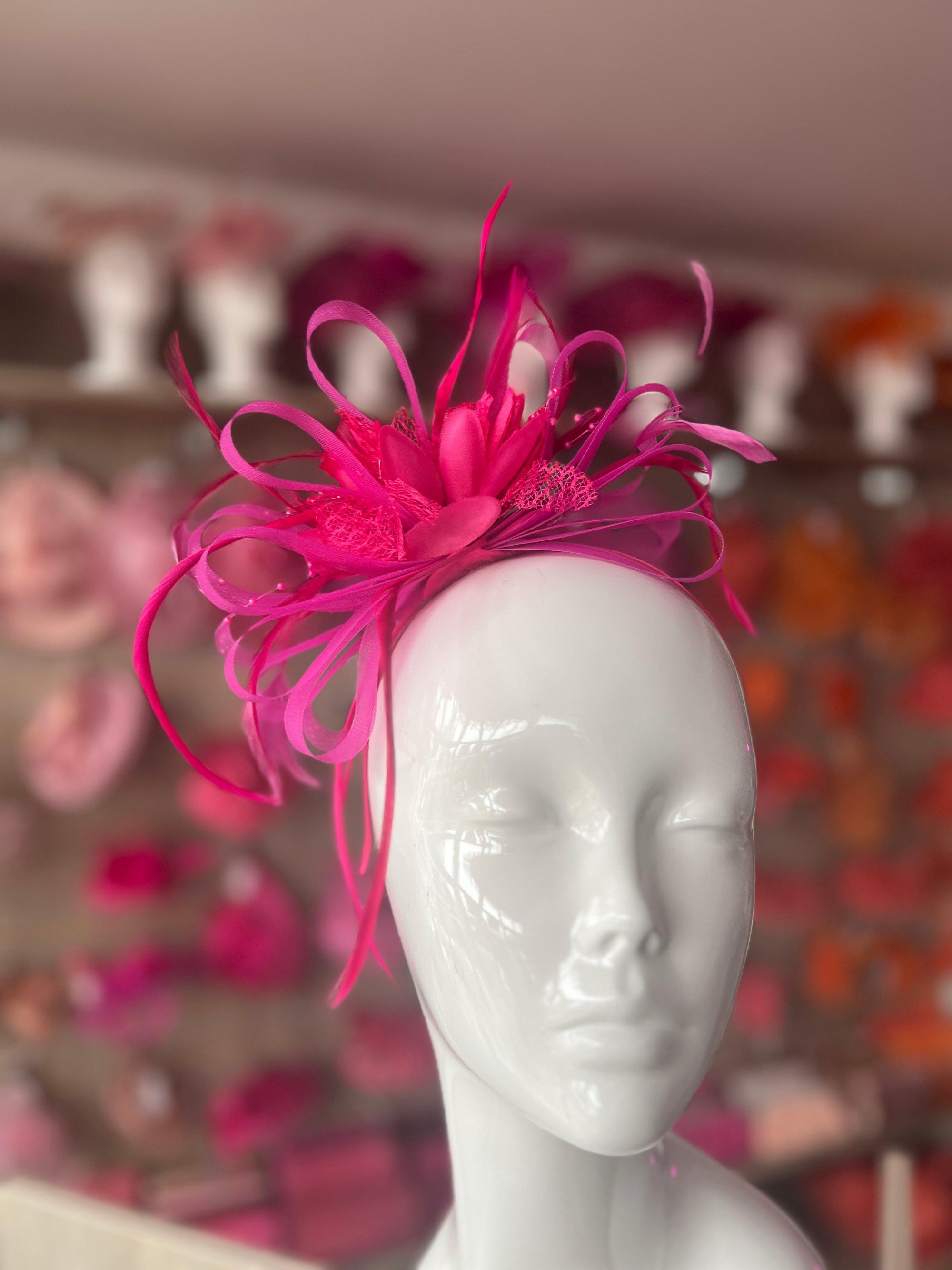 Headband Fuchsia Fascinator With Flower & Loops-Fascinators Direct