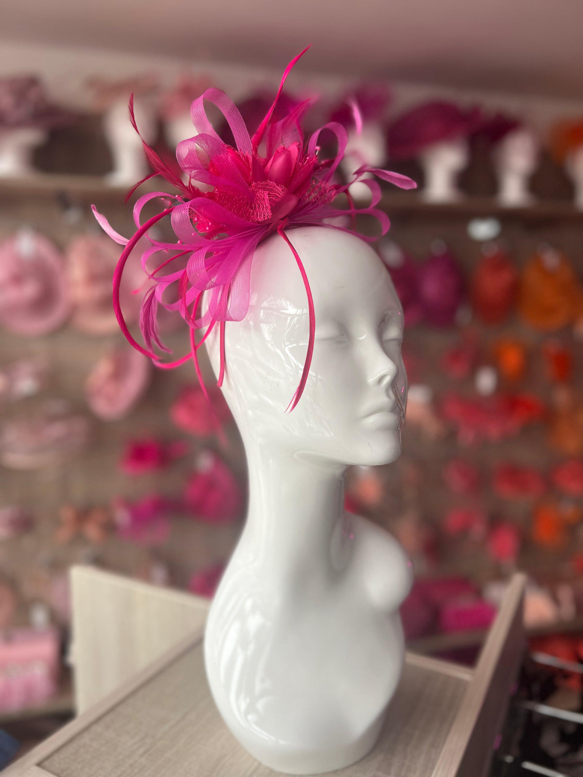 Headband Fuchsia Fascinator With Flower &amp; Loops-Fascinators Direct
