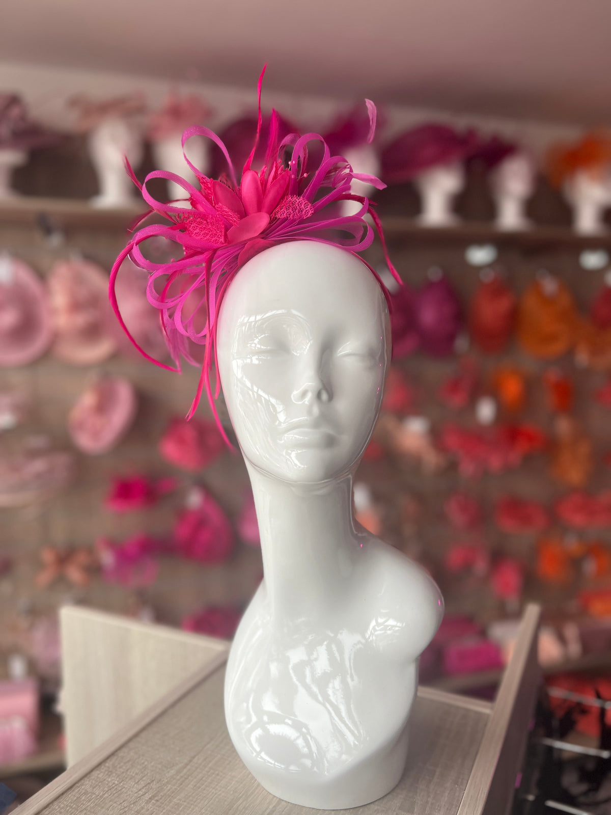 Headband Fuchsia Fascinator With Flower &amp; Loops-Fascinators Direct