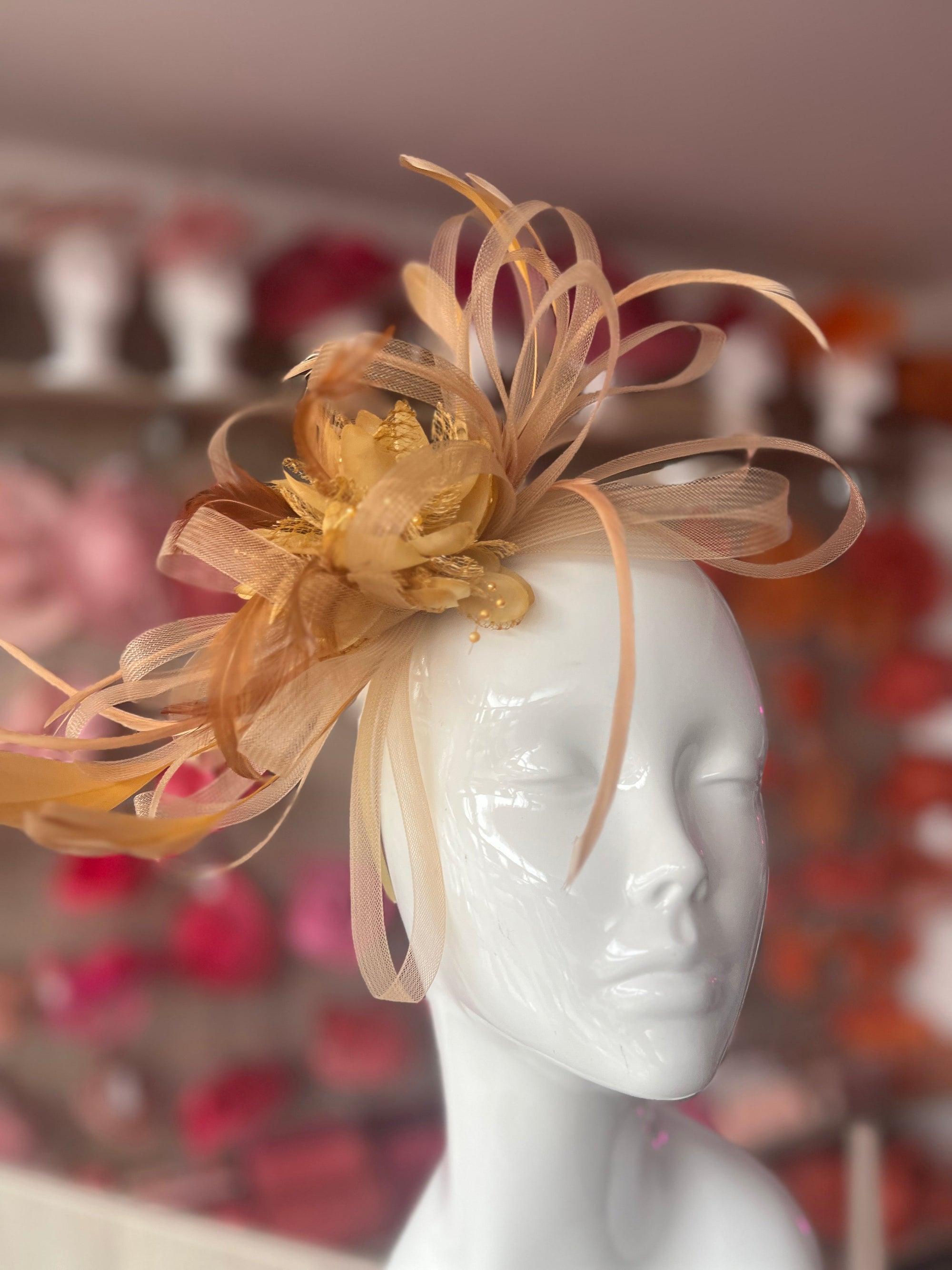 Headband Gold Fascinator With Flower & Loops-Fascinators Direct