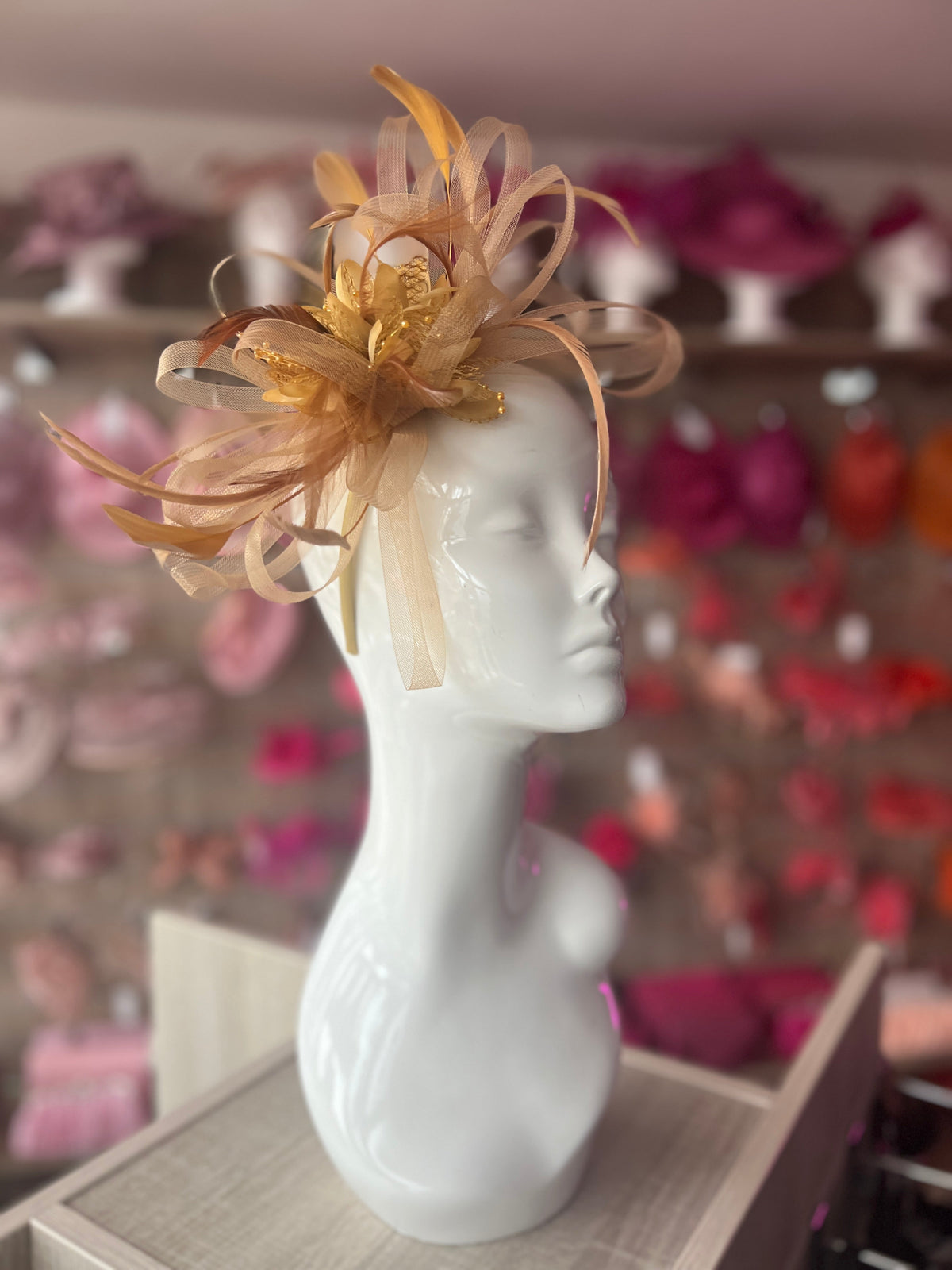 Headband Gold Fascinator With Flower &amp; Loops-Fascinators Direct