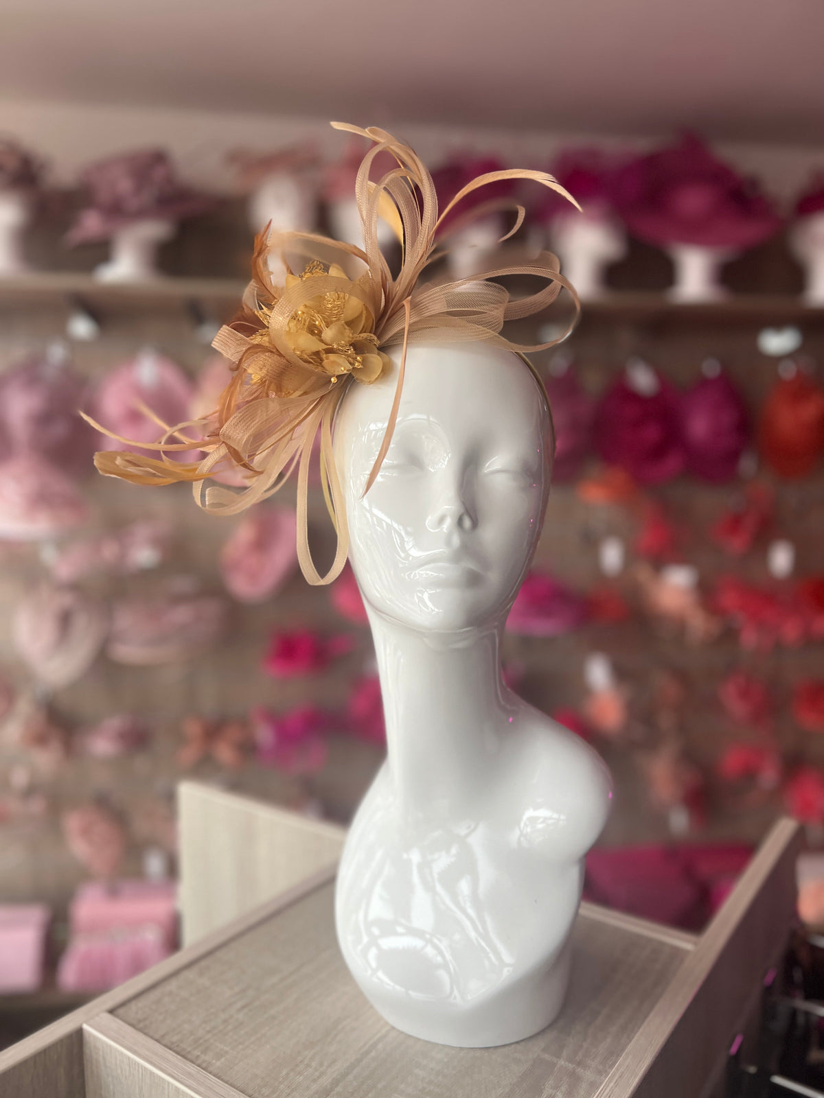 Headband Gold Fascinator With Flower &amp; Loops-Fascinators Direct