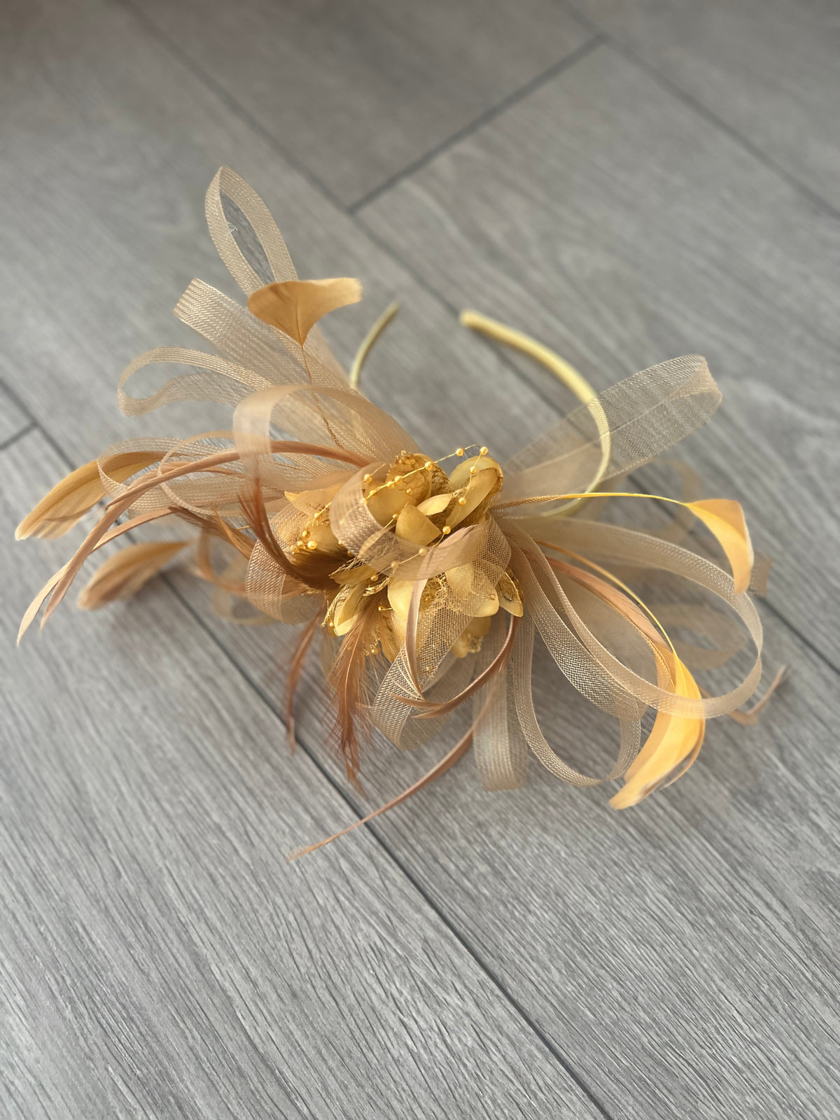 Headband Gold Fascinator With Flower &amp; Loops-Fascinators Direct