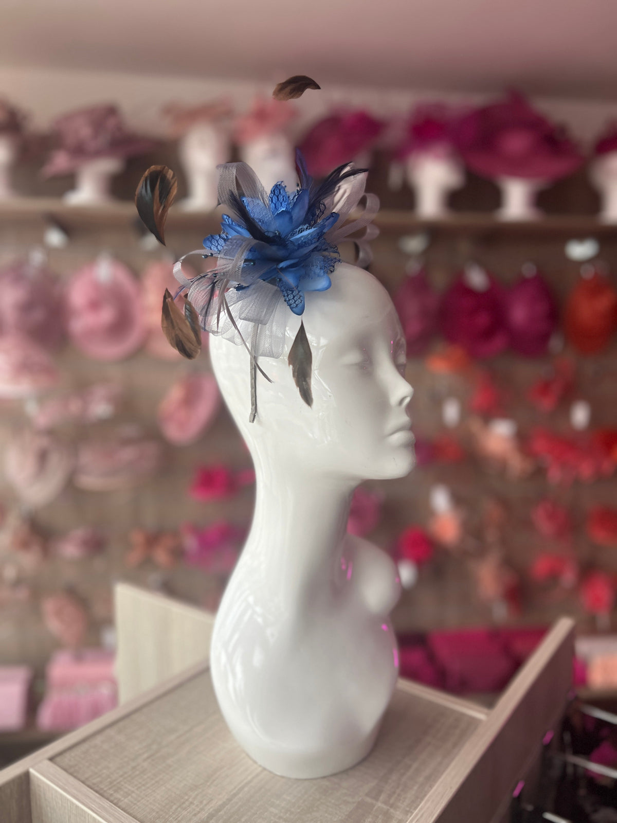 Headband Grey &amp; Blue Fascinator With Flower &amp; Loops-Fascinators Direct