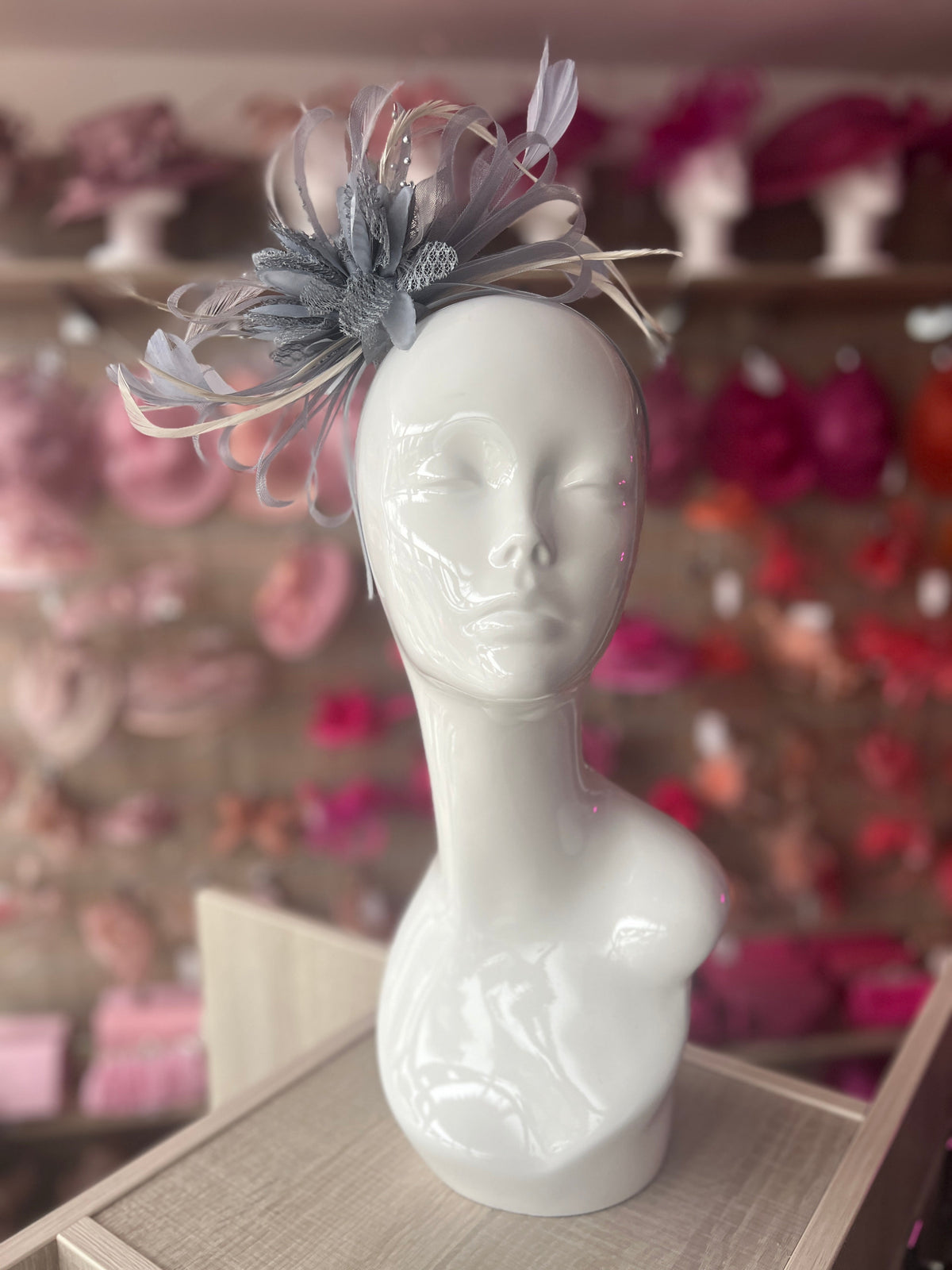 Headband Grey/Silver Fascinator With Flower &amp; Loops-Fascinators Direct
