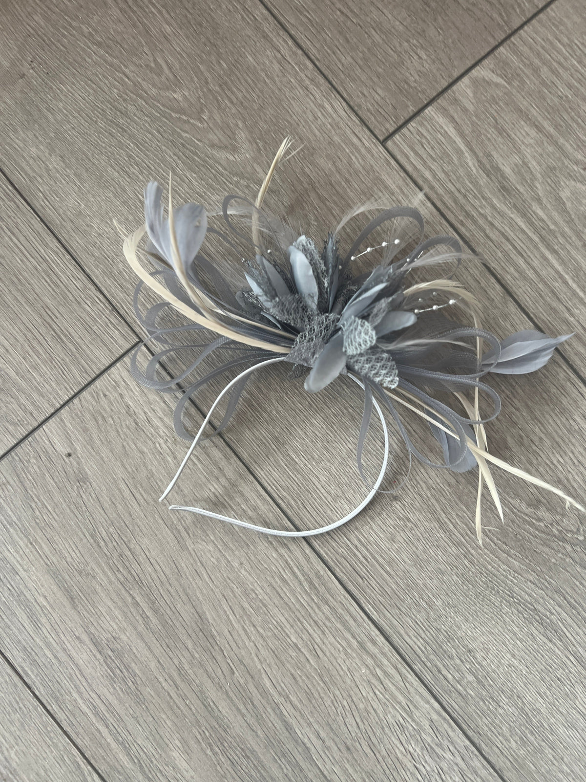 Headband Grey/Silver Fascinator With Flower &amp; Loops-Fascinators Direct