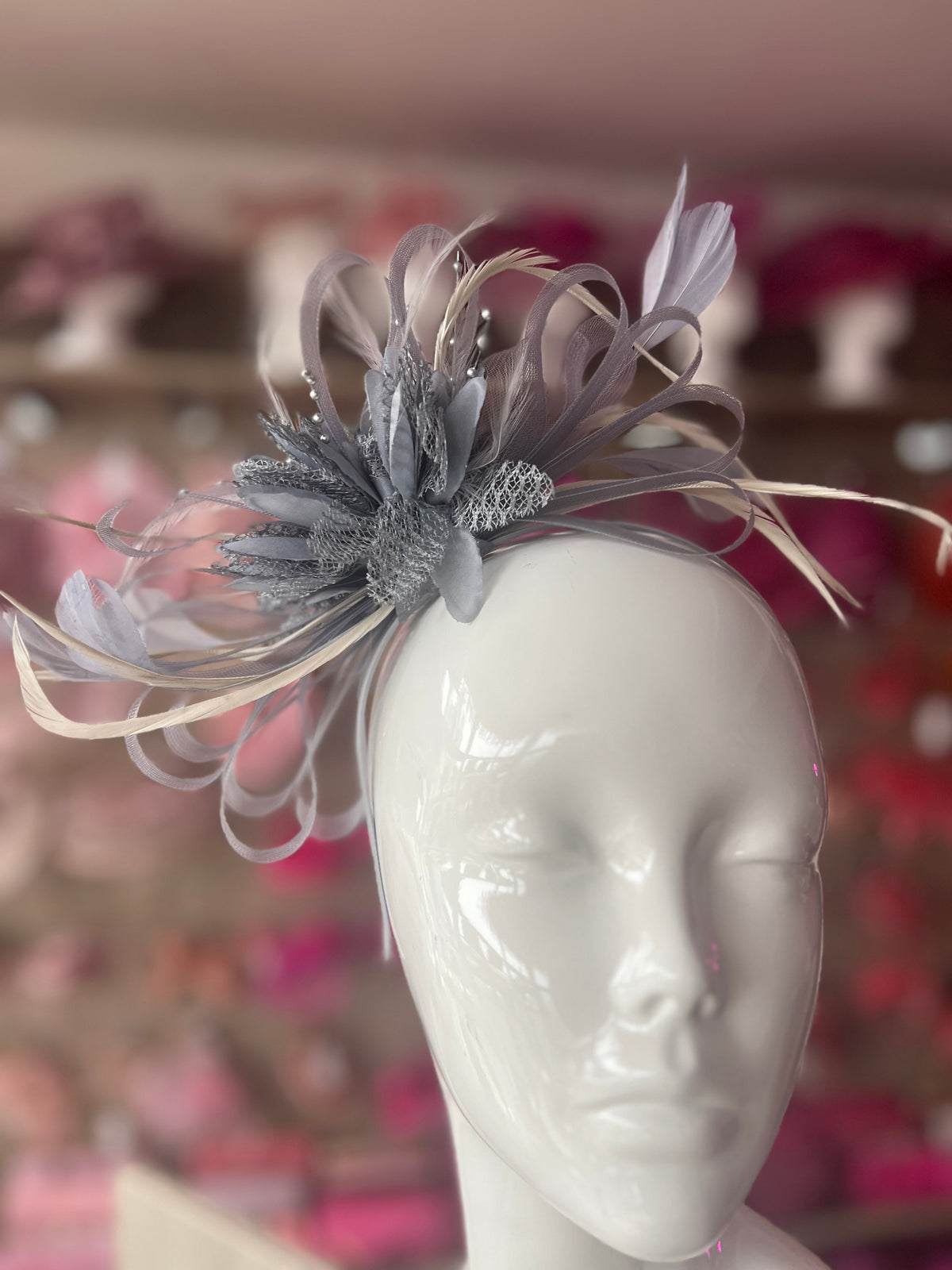 Headband Grey/Silver Fascinator With Flower &amp; Loops-Fascinators Direct