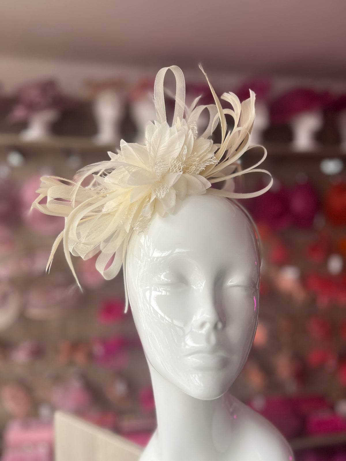 Headband Ivory Fascinator With Flower &amp; Loops-Fascinators Direct