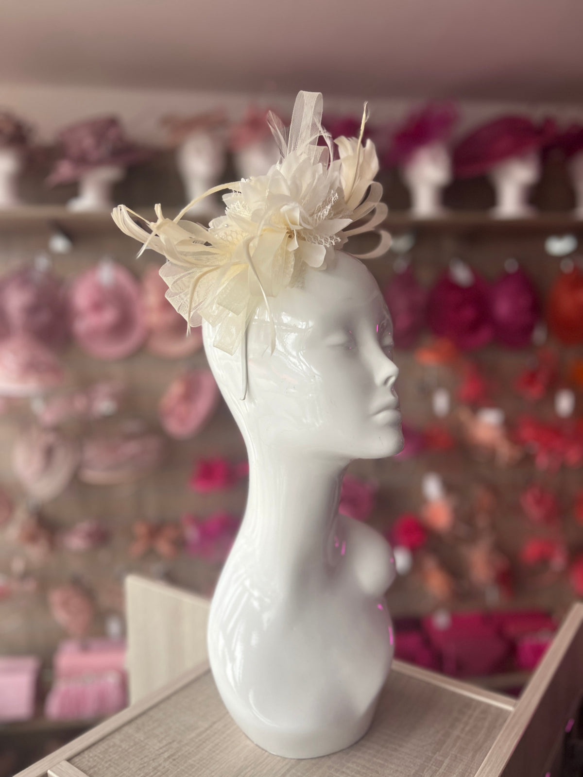Headband Ivory Fascinator With Flower &amp; Loops-Fascinators Direct