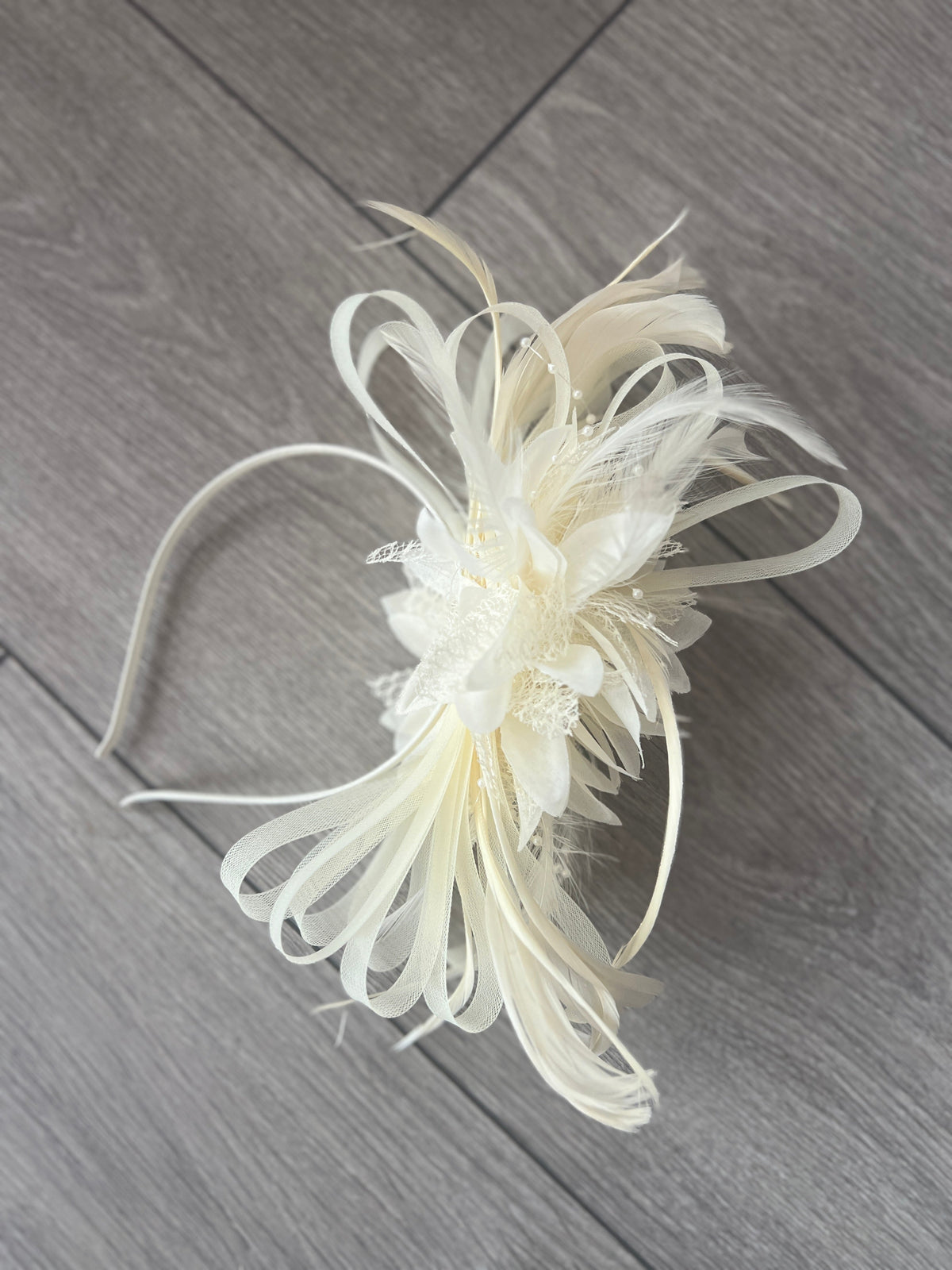 Headband Ivory Fascinator With Flower &amp; Loops-Fascinators Direct