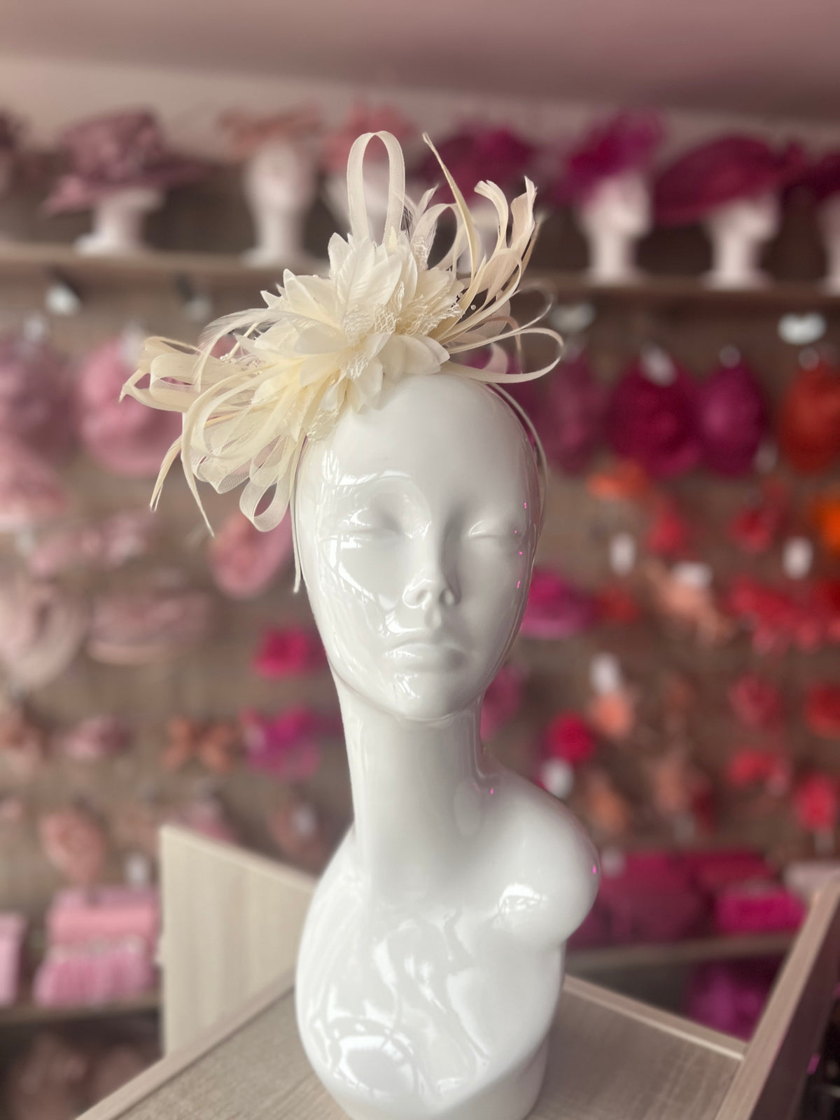 Headband Ivory Fascinator With Flower &amp; Loops-Fascinators Direct