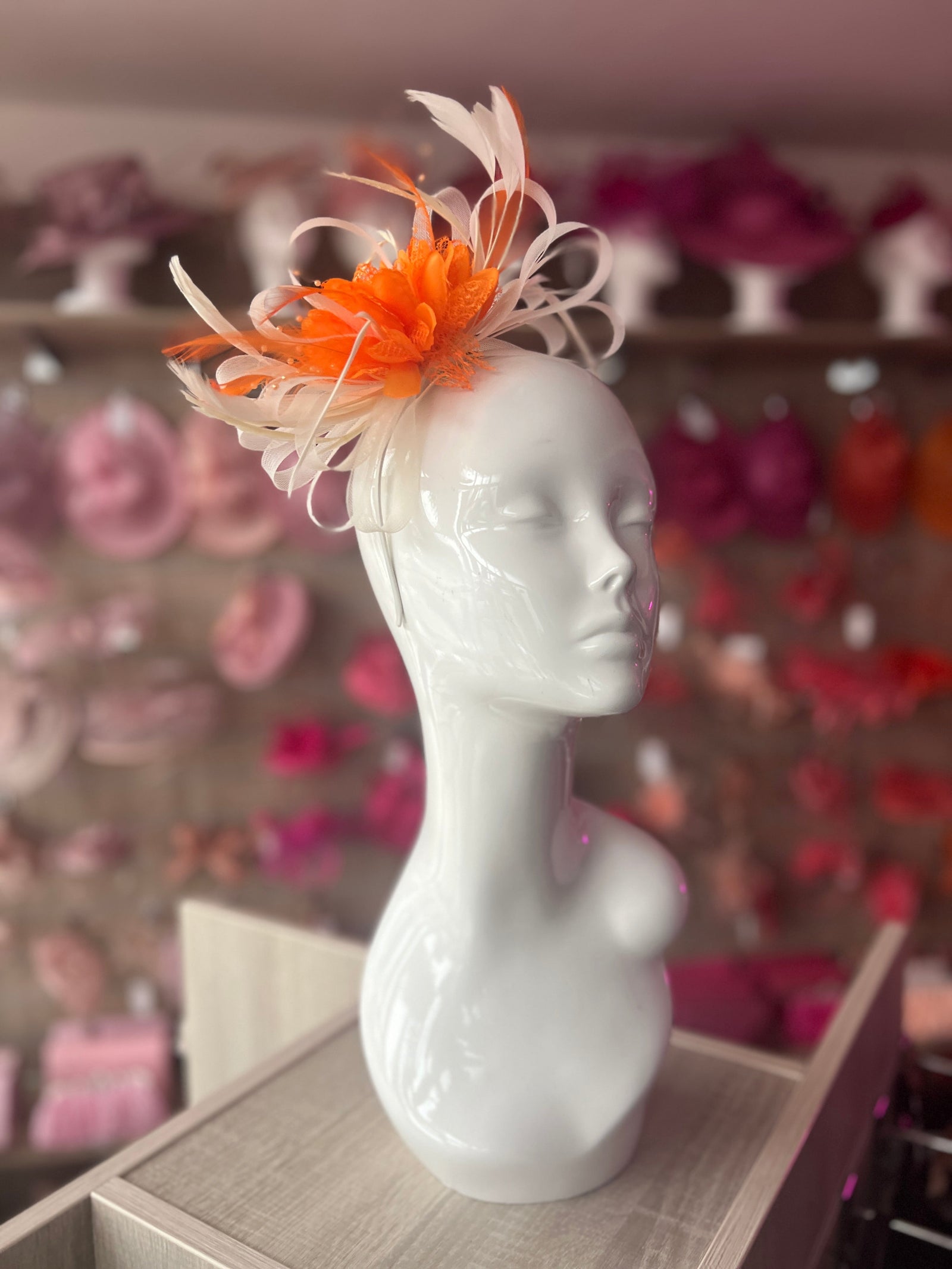 Headband Ivory & Orange Fascinator With Flower & Loops-Fascinators Direct