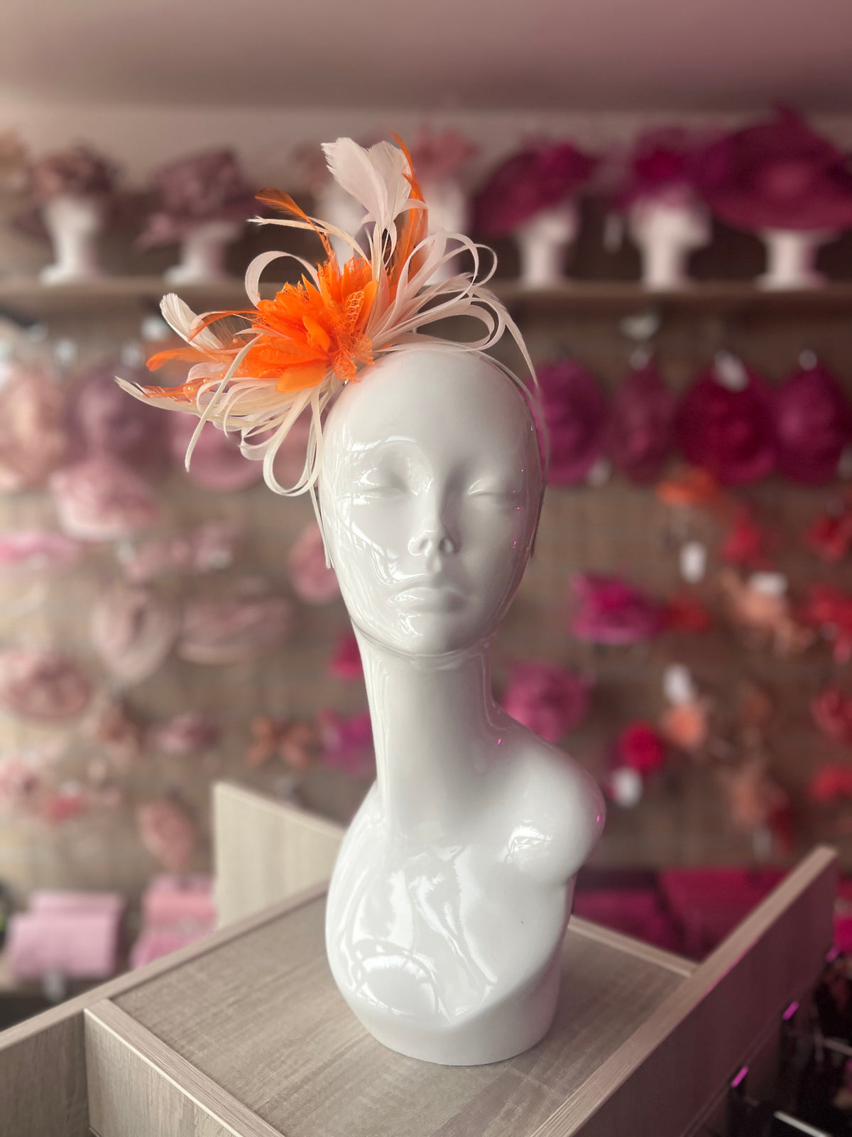 Headband Ivory &amp; Orange Fascinator With Flower &amp; Loops-Fascinators Direct