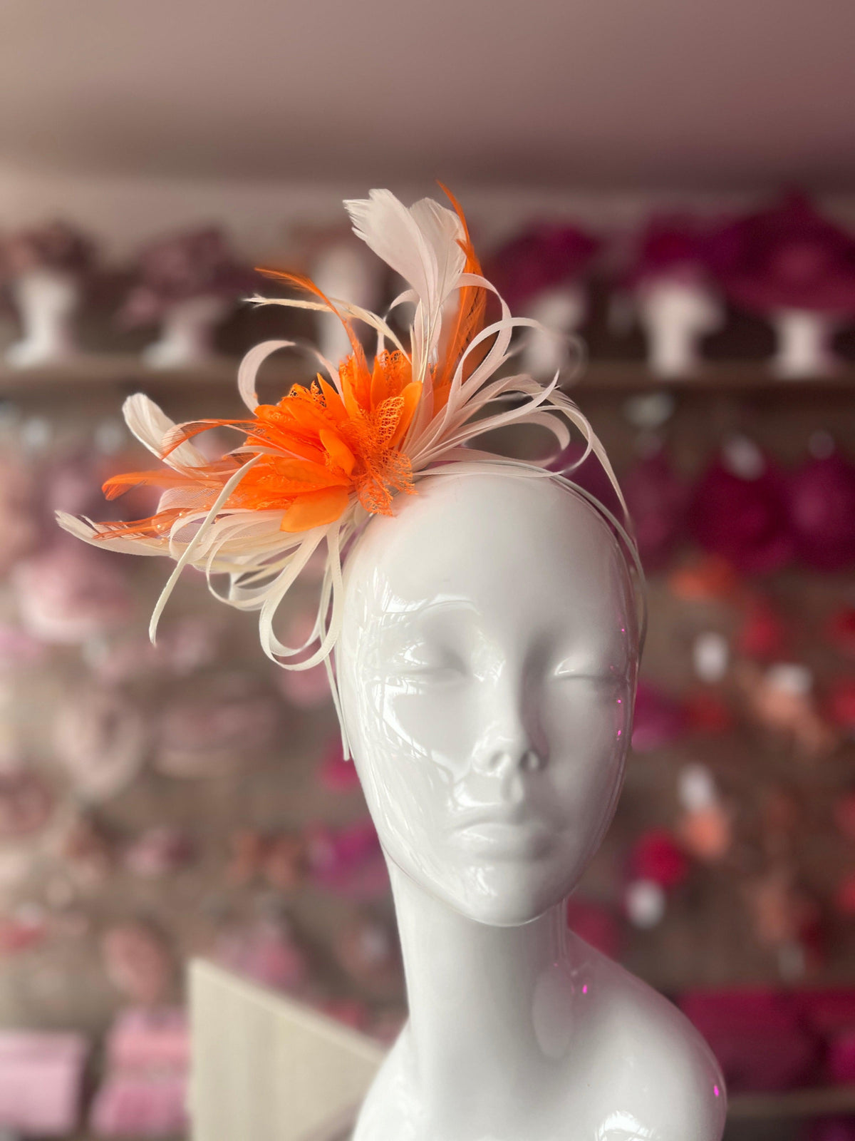 Headband Ivory &amp; Orange Fascinator With Flower &amp; Loops-Fascinators Direct