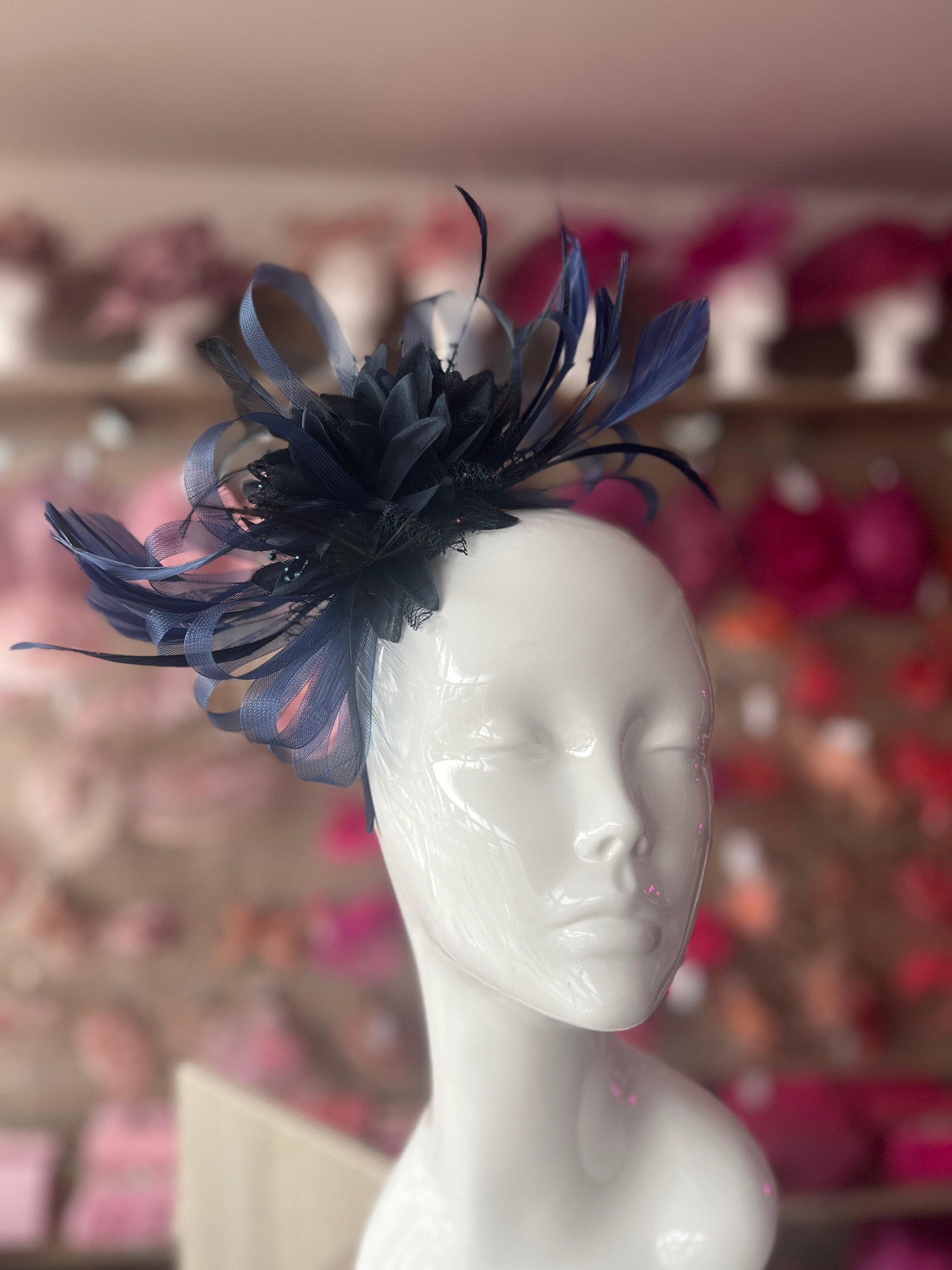 Headband Navy Fascinator With Flower & Loops-Fascinators Direct