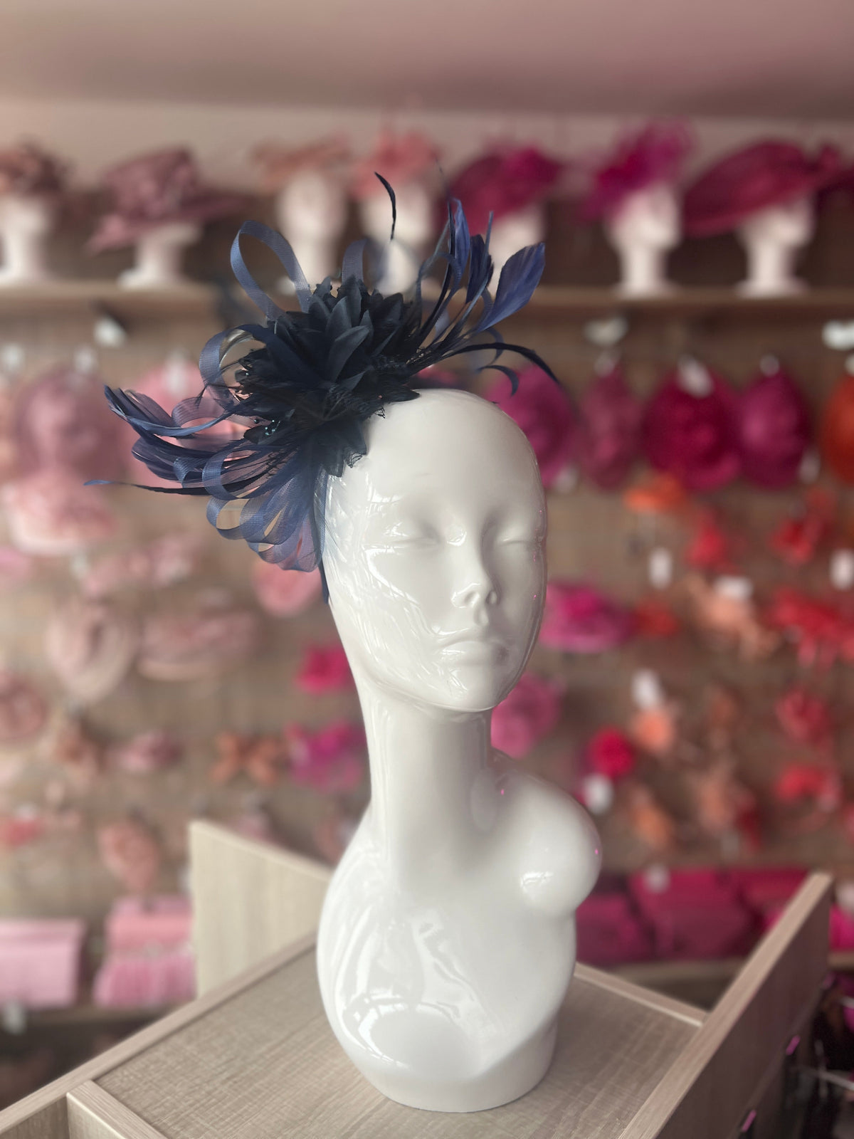 Headband Navy Fascinator With Flower &amp; Loops-Fascinators Direct