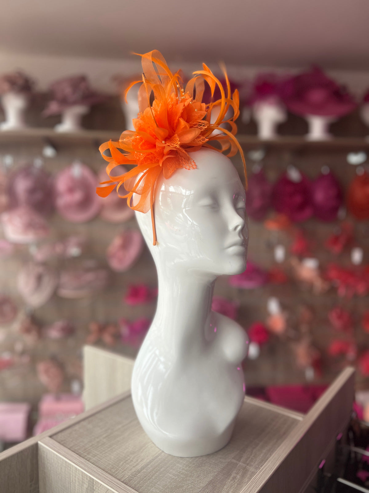 Headband Orange Fascinator With Flower &amp; Loops-Fascinators Direct